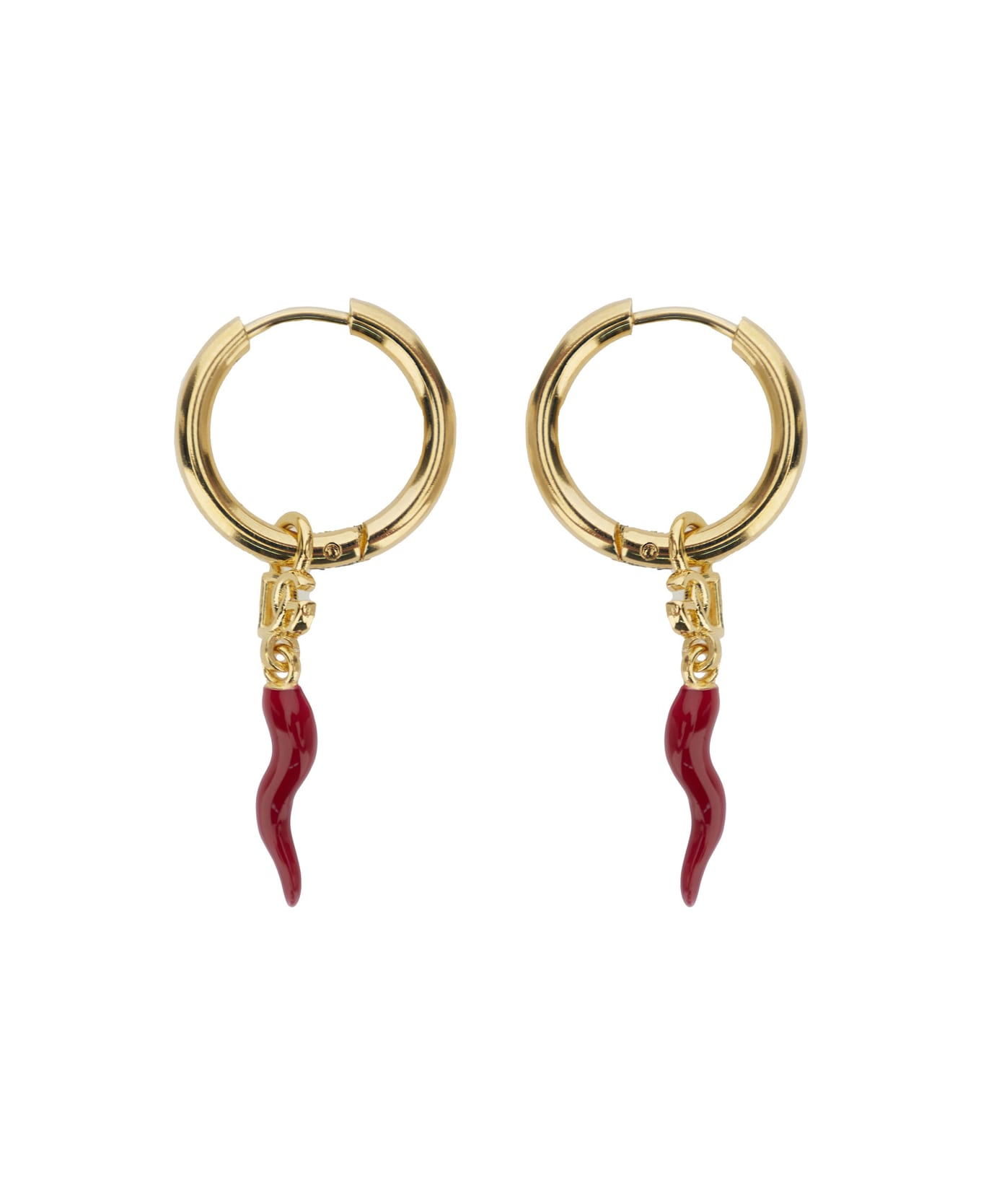 Dolce & Gabbana Gold Tone Creole Earrings With Horn In Brass Woman - Metallic