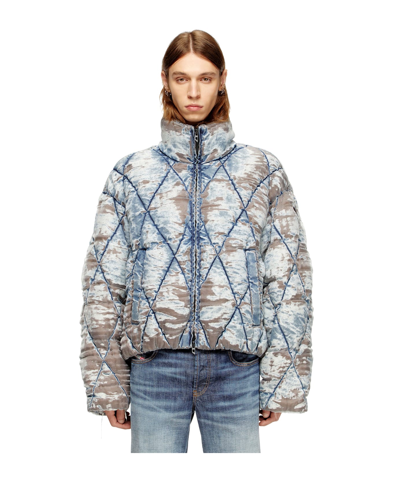 Diesel W-kons Down Jacket With Distressed Effect - Light Blue