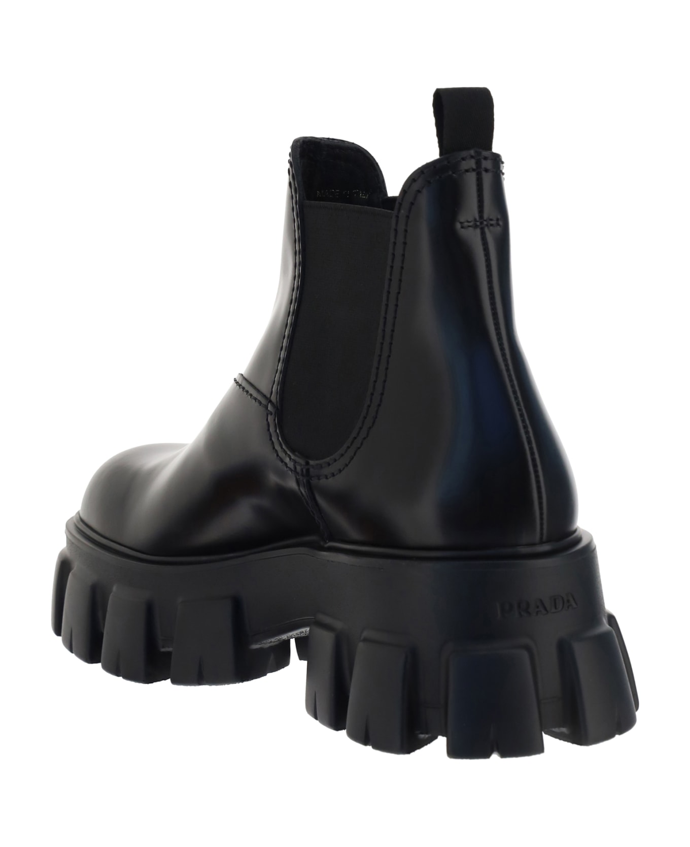 Prada Monolith Leather Ankle Boots - Nero