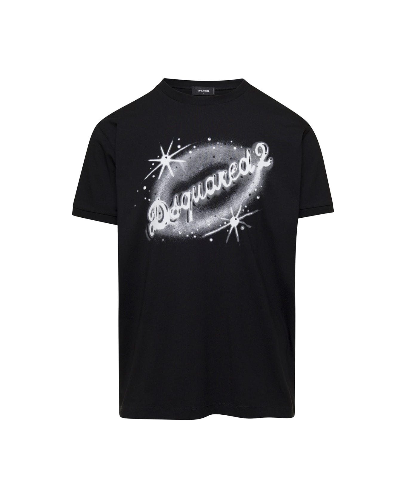 Dsquared2 Black Crewneck T-shirt With Logo Print In Cotton Man - Black