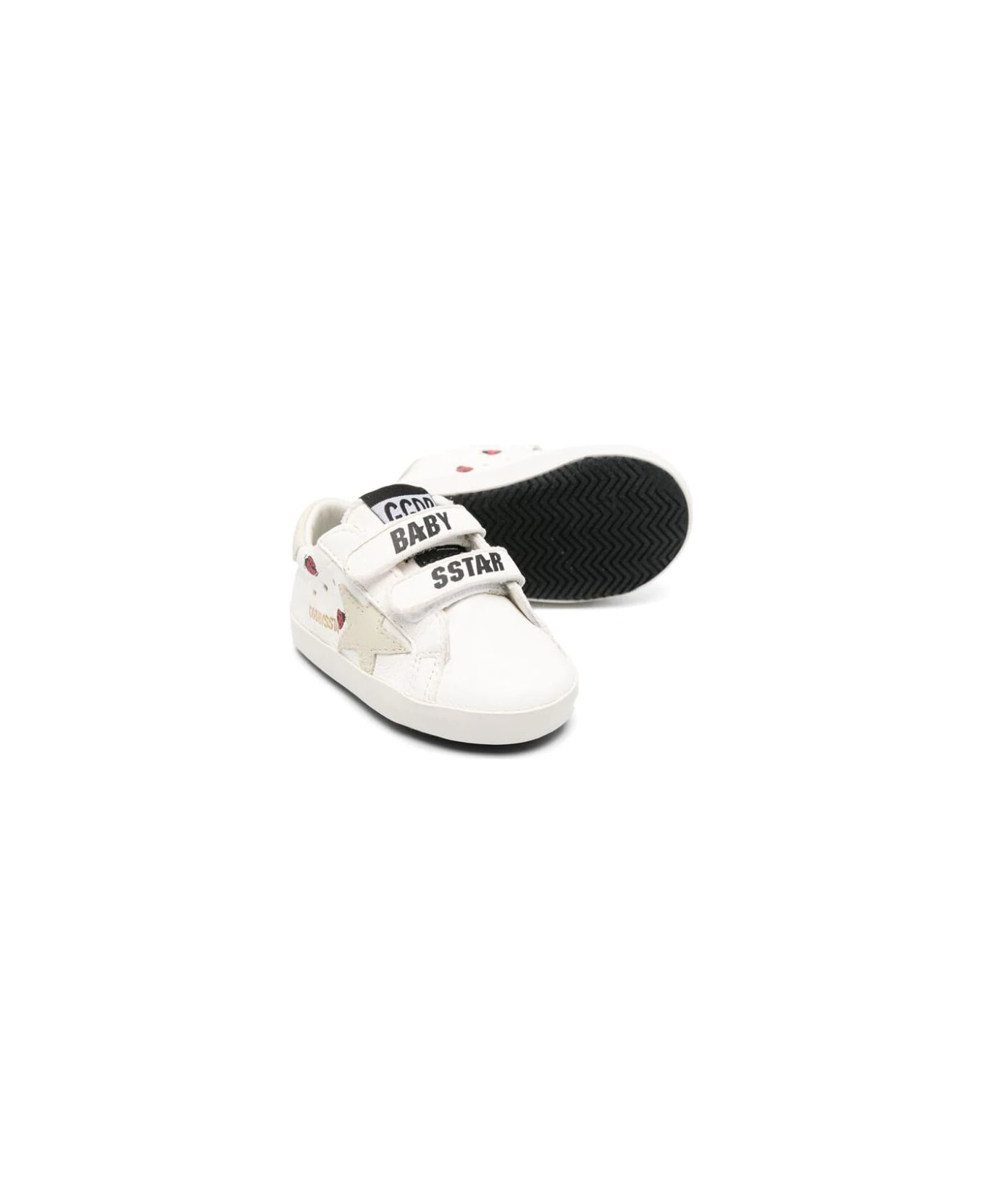 Golden Goose Baby School Nappa Upper With Prints Leather Star And Heel - White Ivory Red