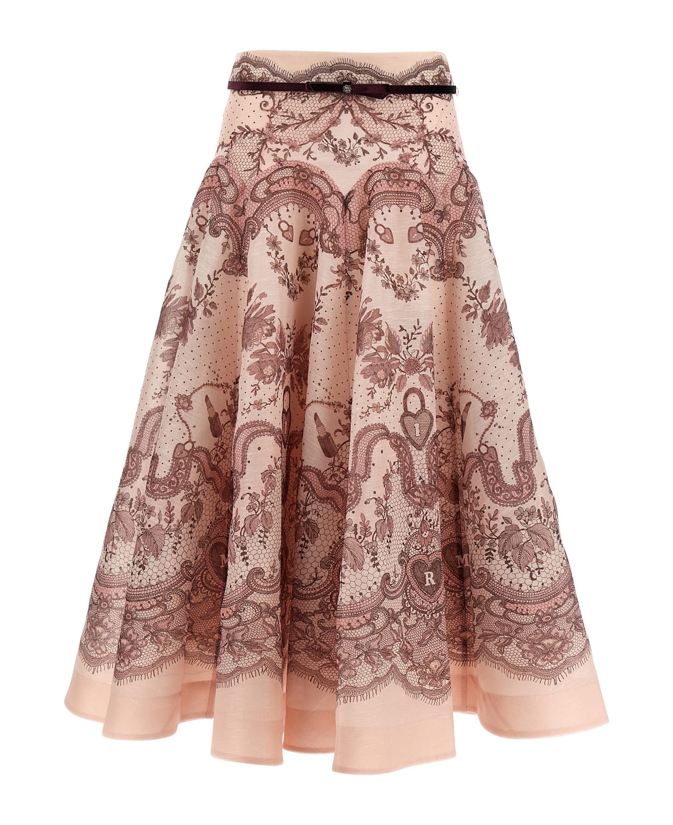 Zimmermann Printed Linen Blend Crush Skirt - PINKLACEPRINT