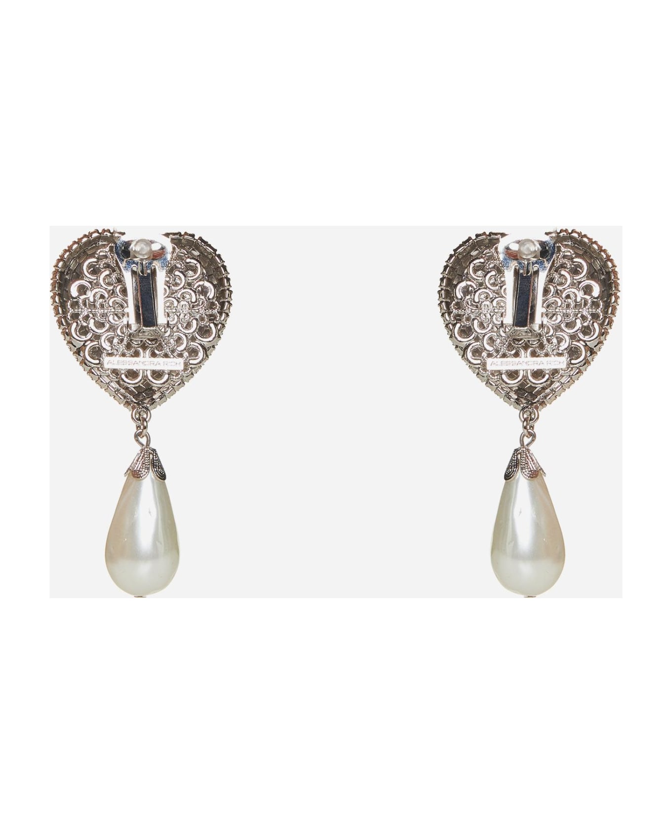 Alessandra Rich Heart Crystals And Pearl Earrings - Silver