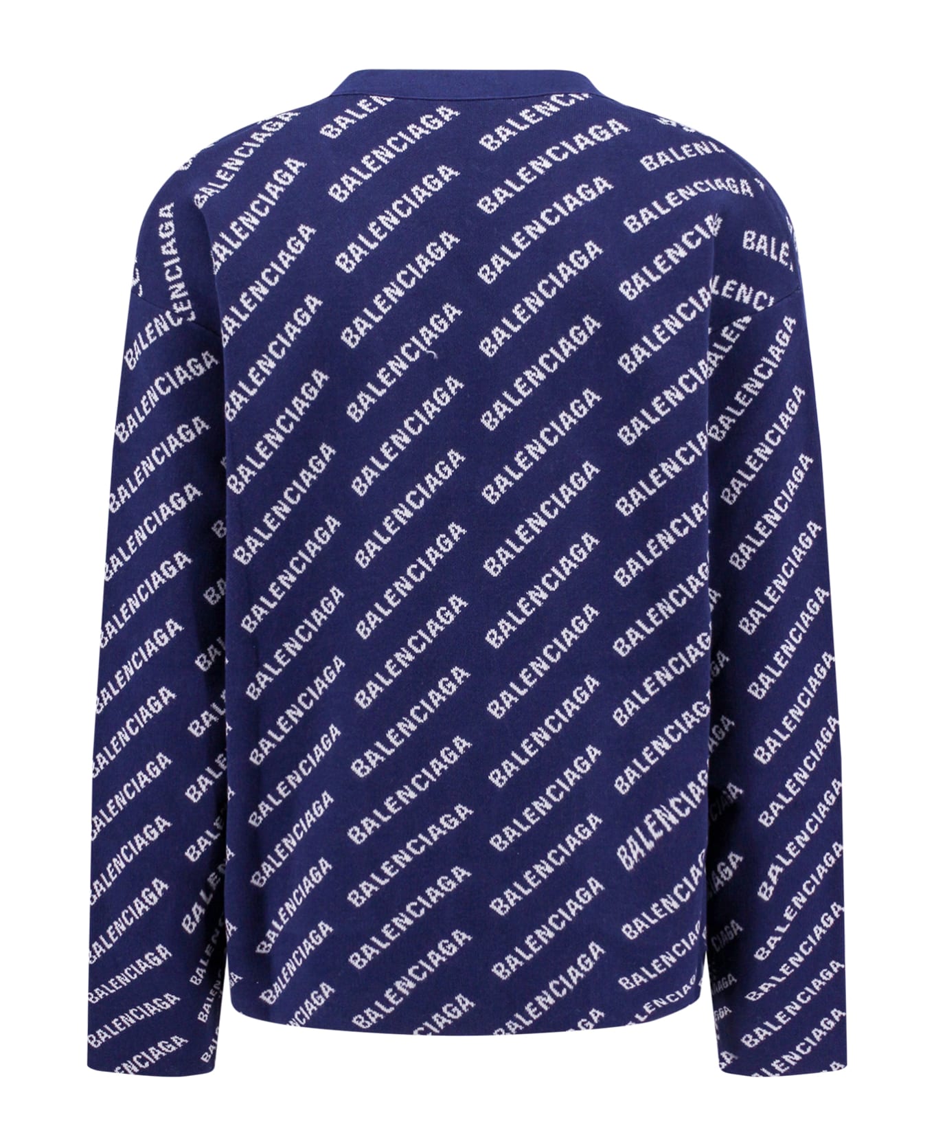 Balenciaga Embroidered Stretch Cotton Blend Oversize Cardigan - Blue カーディガン