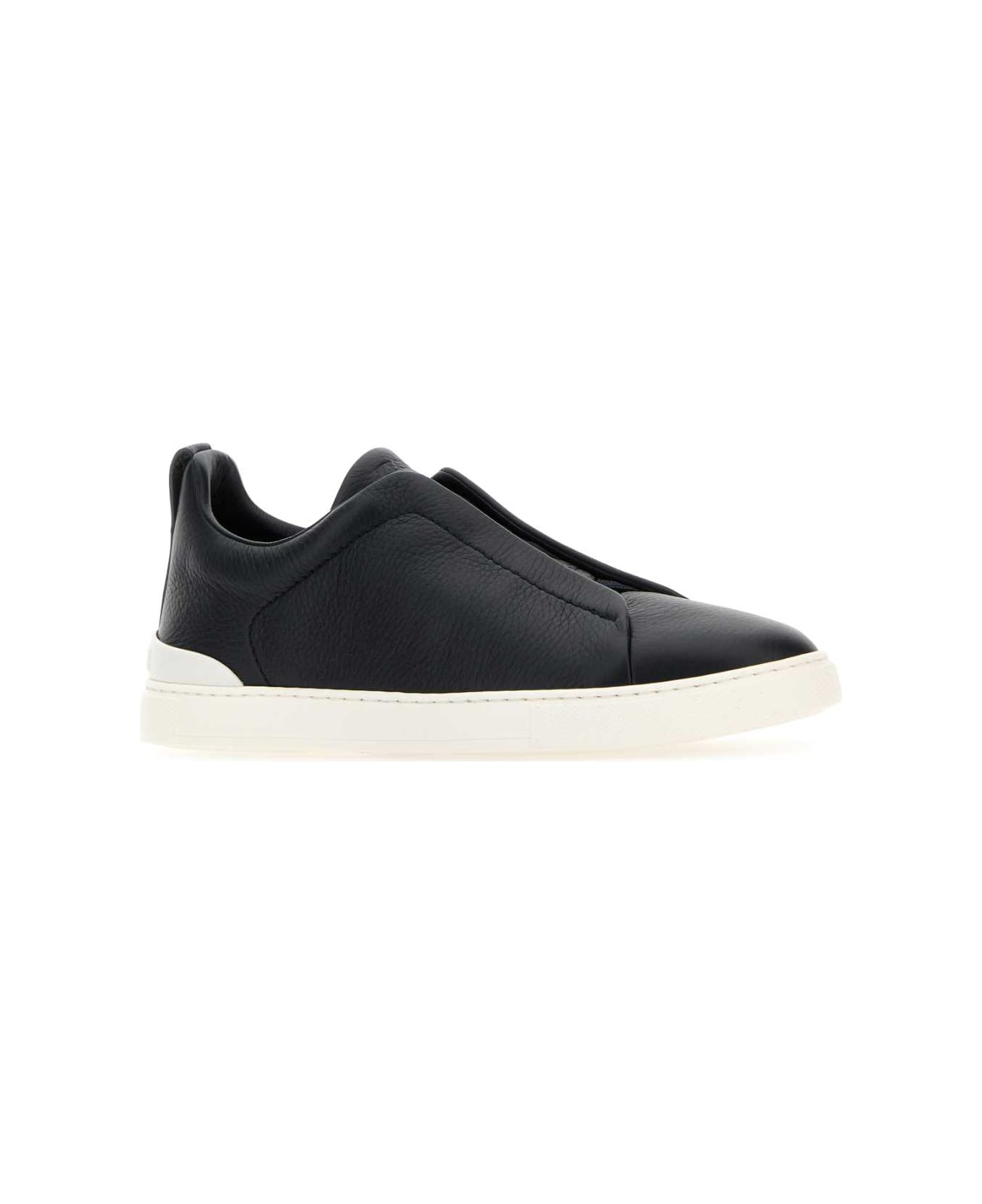 Zegna Midnight Blue Leather Slip Ons - NAV