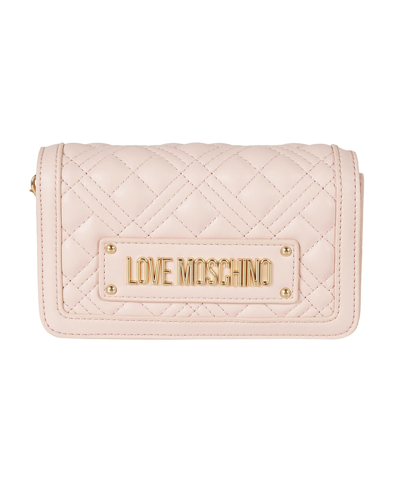 Love Moschino Logo Plaque Quilted Shoulder Bag - Cipria