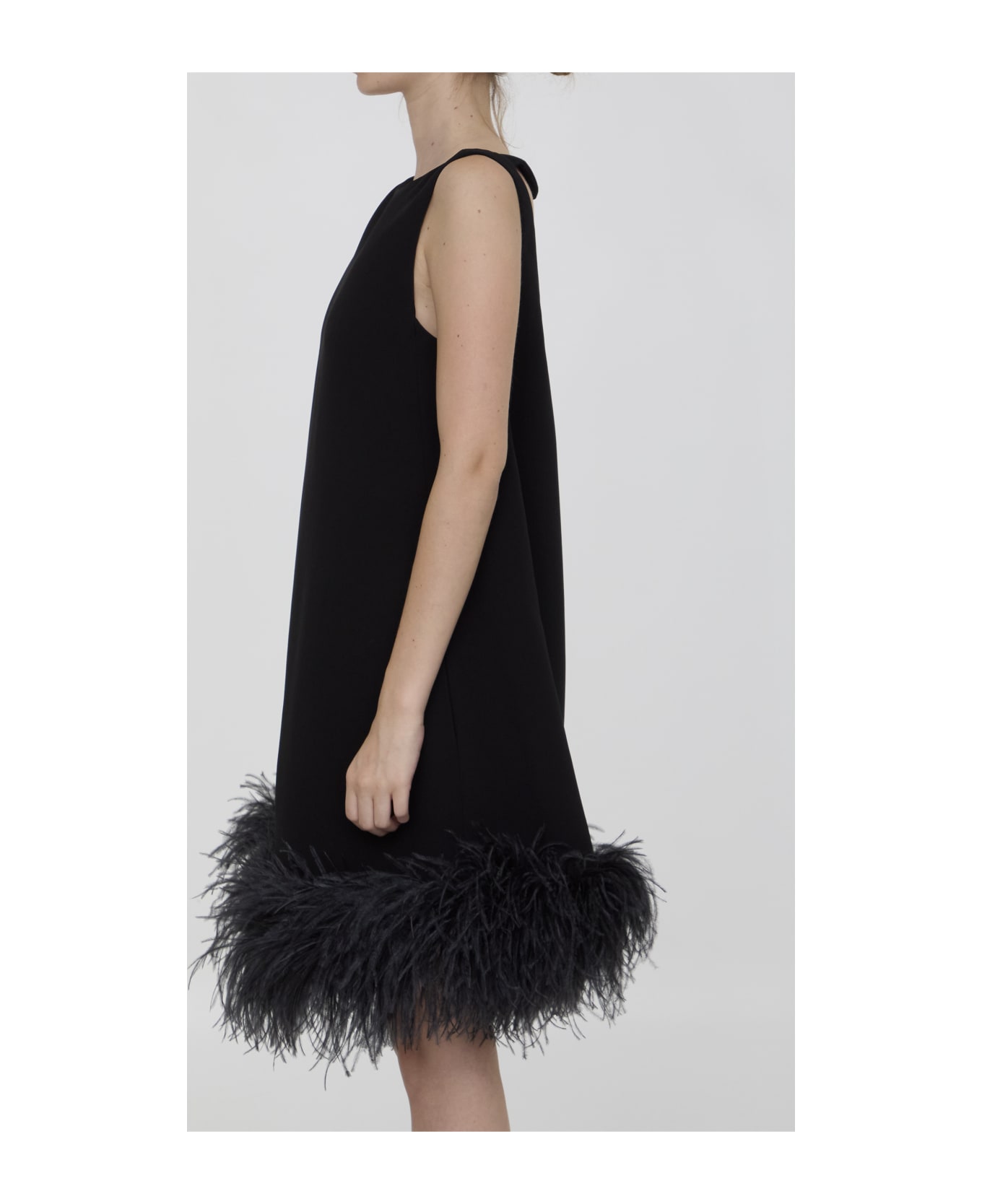 Valentino Mini Dress With Feathers - Black