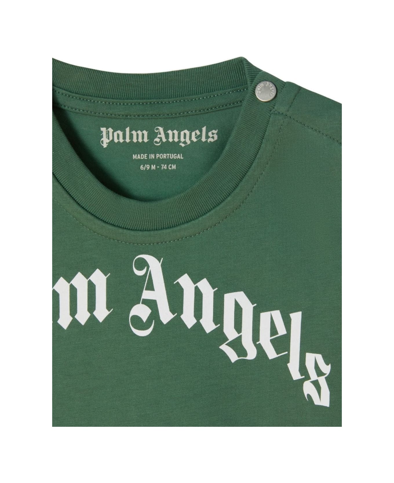 Palm Angels Green T-shirt With Curved Logo - Green