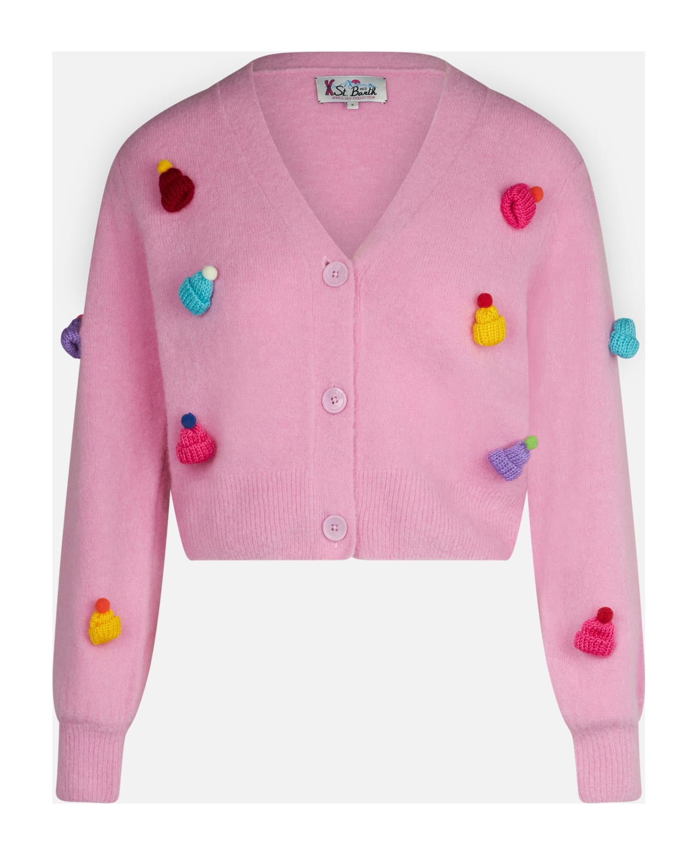 MC2 Saint Barth Woman Brushed Cropped Cardigan With Puff Sleeves - PINK