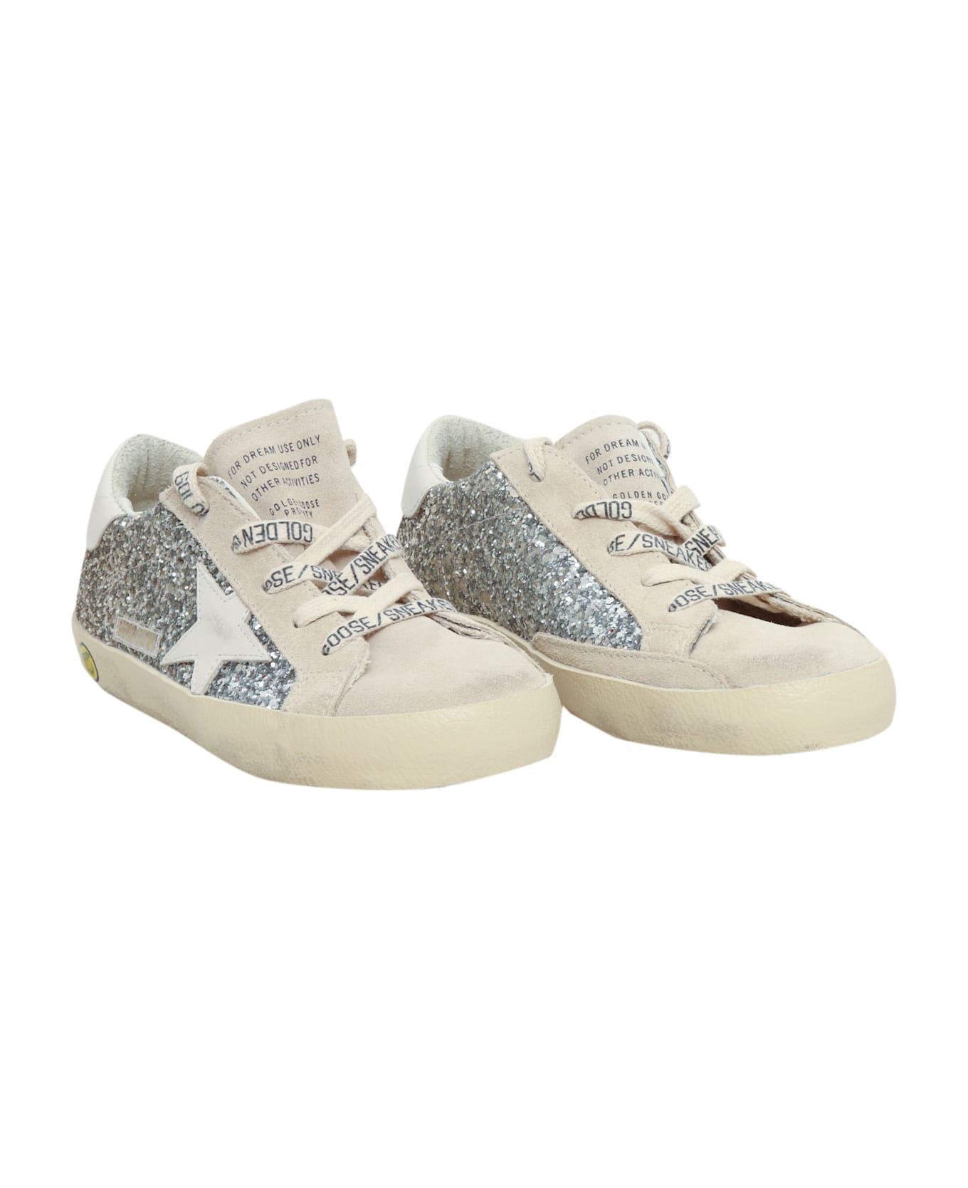Golden Goose Super Star Glitter Upper Suede Toe And Tongue Leather Star And Heel - SILVER