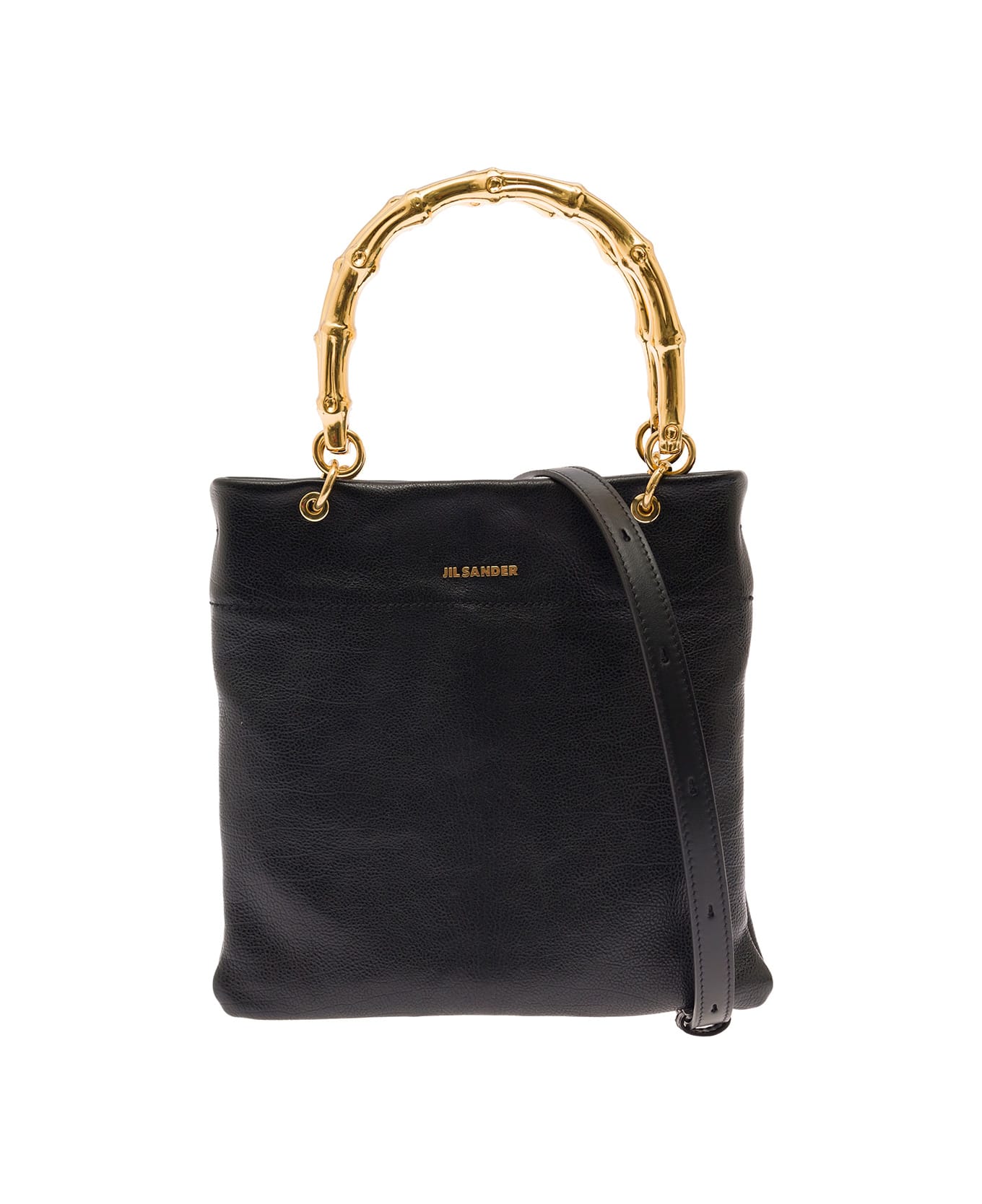 Jil Sander Blacktote Bag With Bamboo Handles In Leather Woman - Black