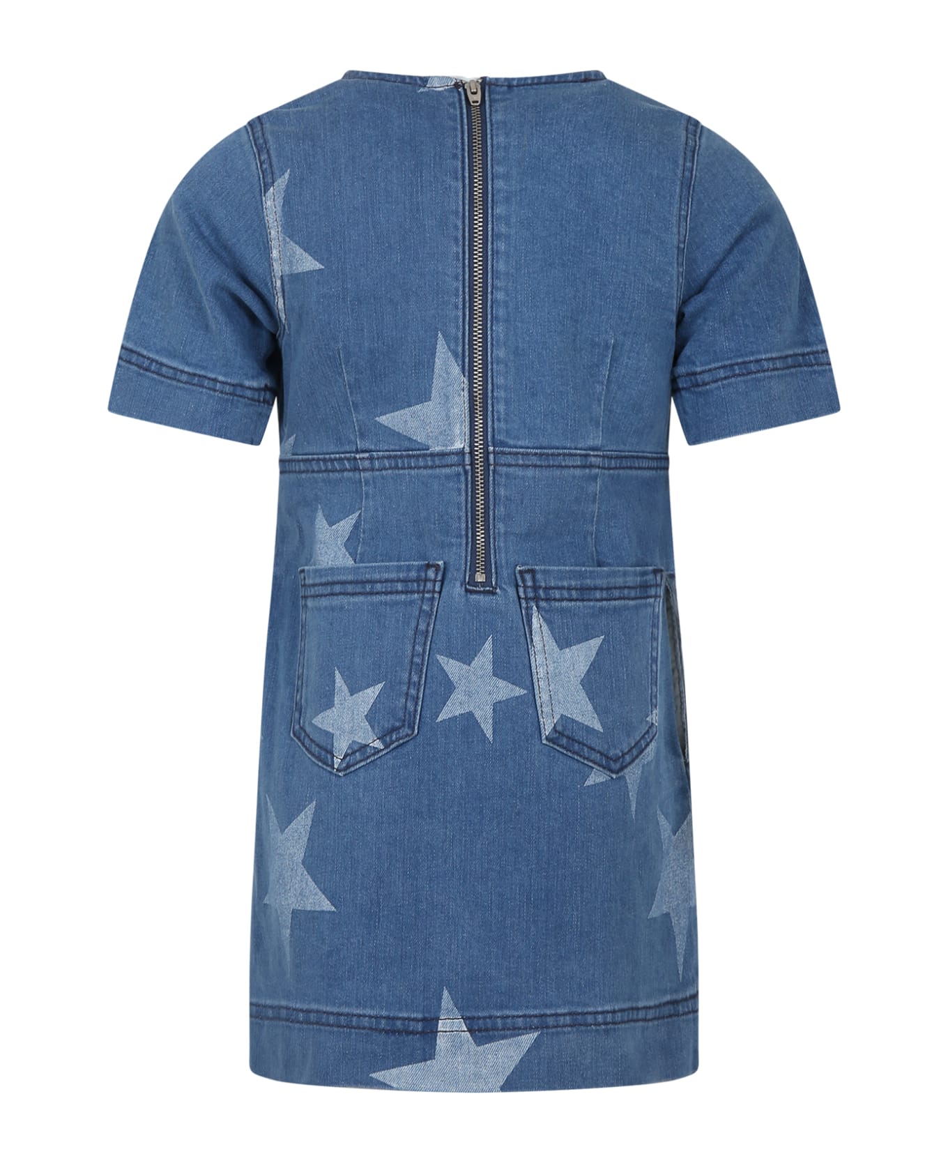 Stella McCartney Kids Blue Dress For Girl With Stars - Denim