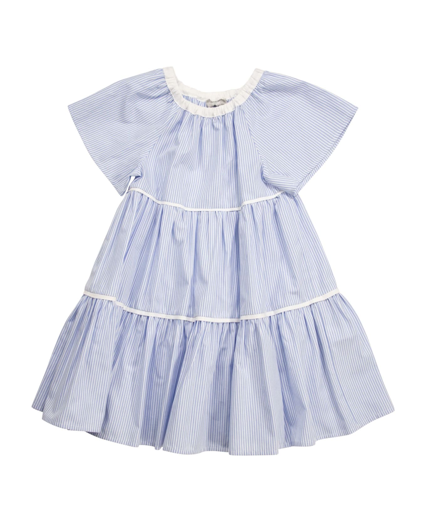 Il Gufo Flounced Cotton Dress - Light Blue