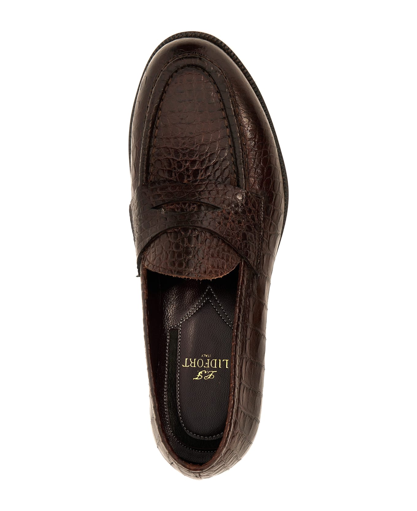 Lidfort Croc Print Leather Loafers - Brown