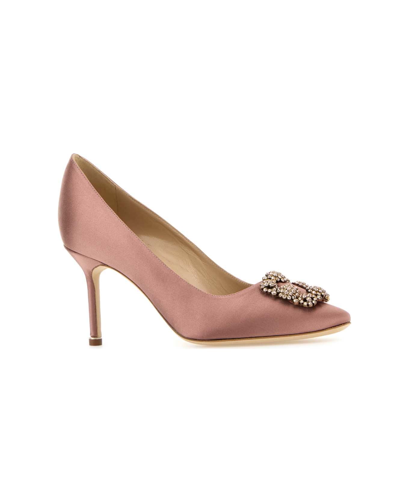 Manolo Blahnik Antiqued Pink Satin Hangisi Pumps - DPNK