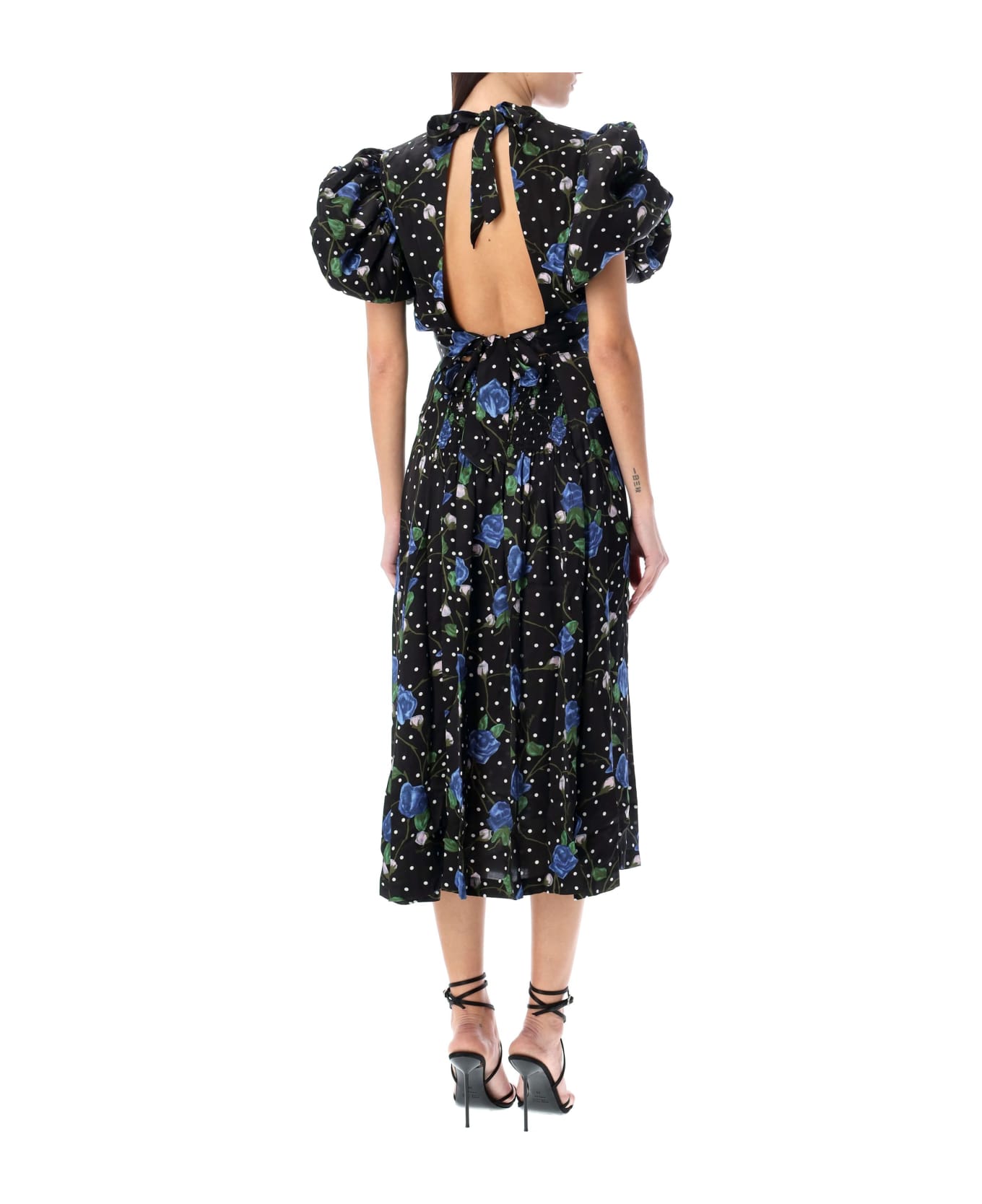 Rotate by Birger Christensen Puffy Sleeves Long Dress - BLACK BLUE FLOWER ワンピース＆ドレス