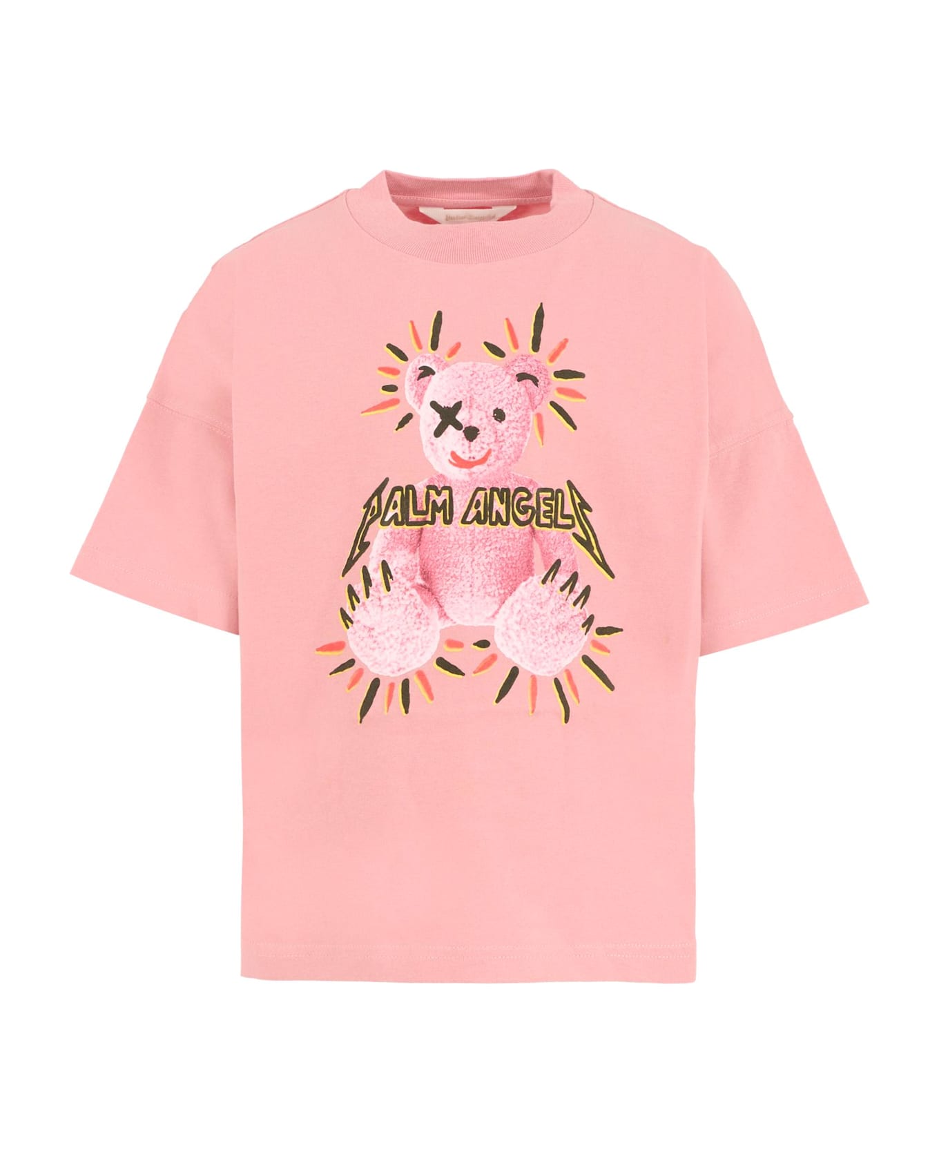 Palm Angels Pink T-shirt For Girl With Bear Punk Print - Pink