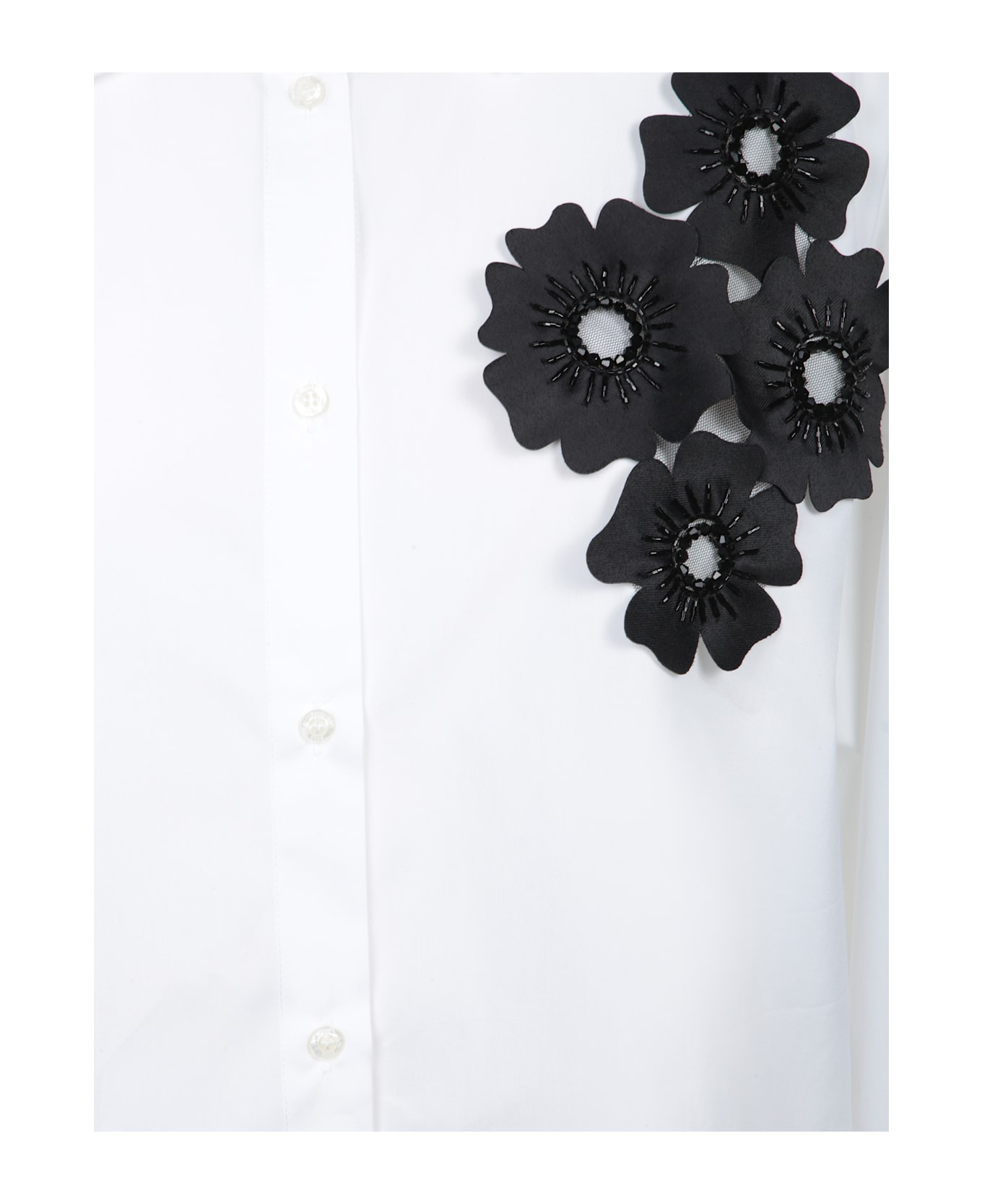 MSGM White Shirt With Black Floral Appliquã©s - White