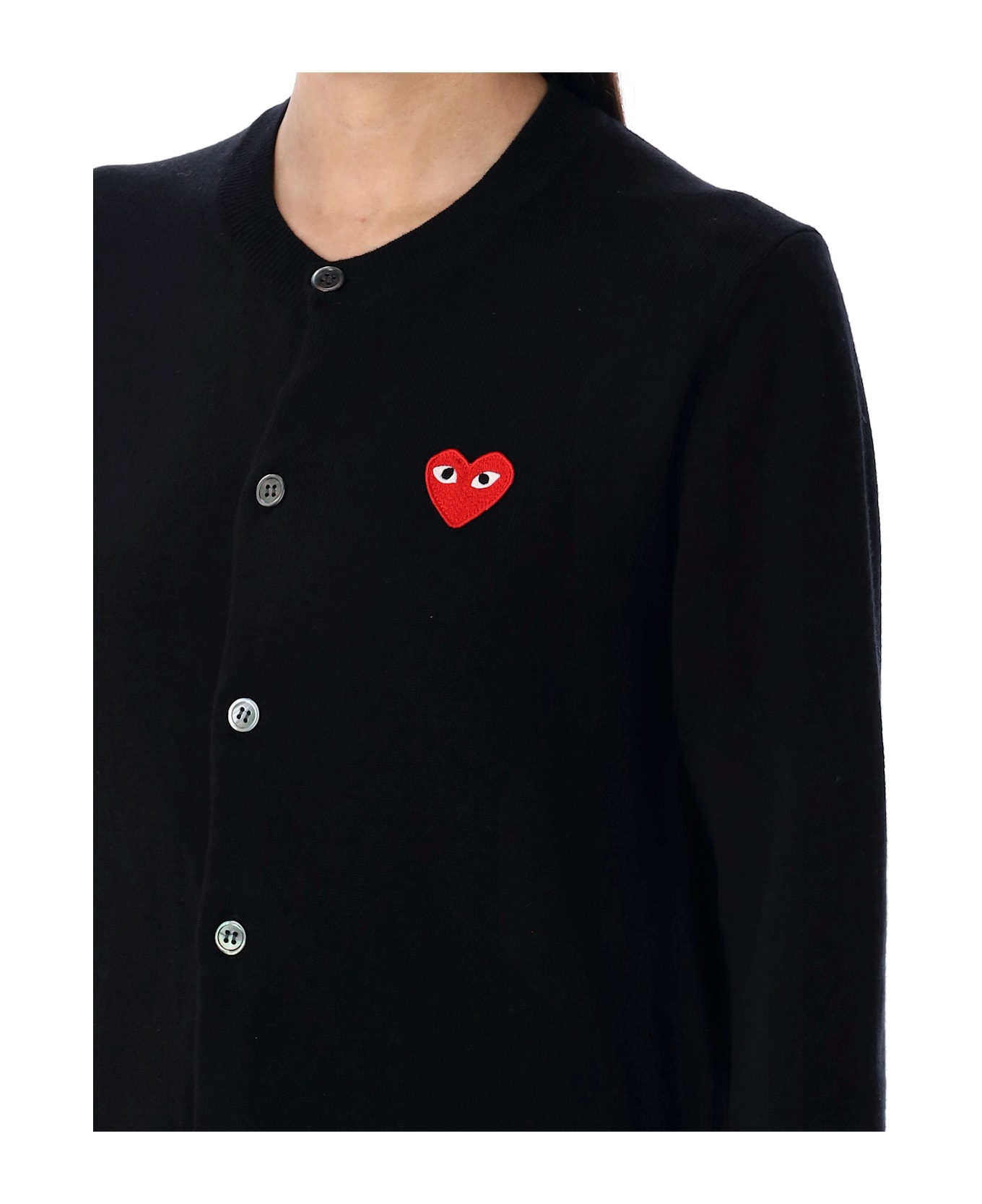 Comme des Garçons Play Wool Cardigan With Red Heart - BLACK