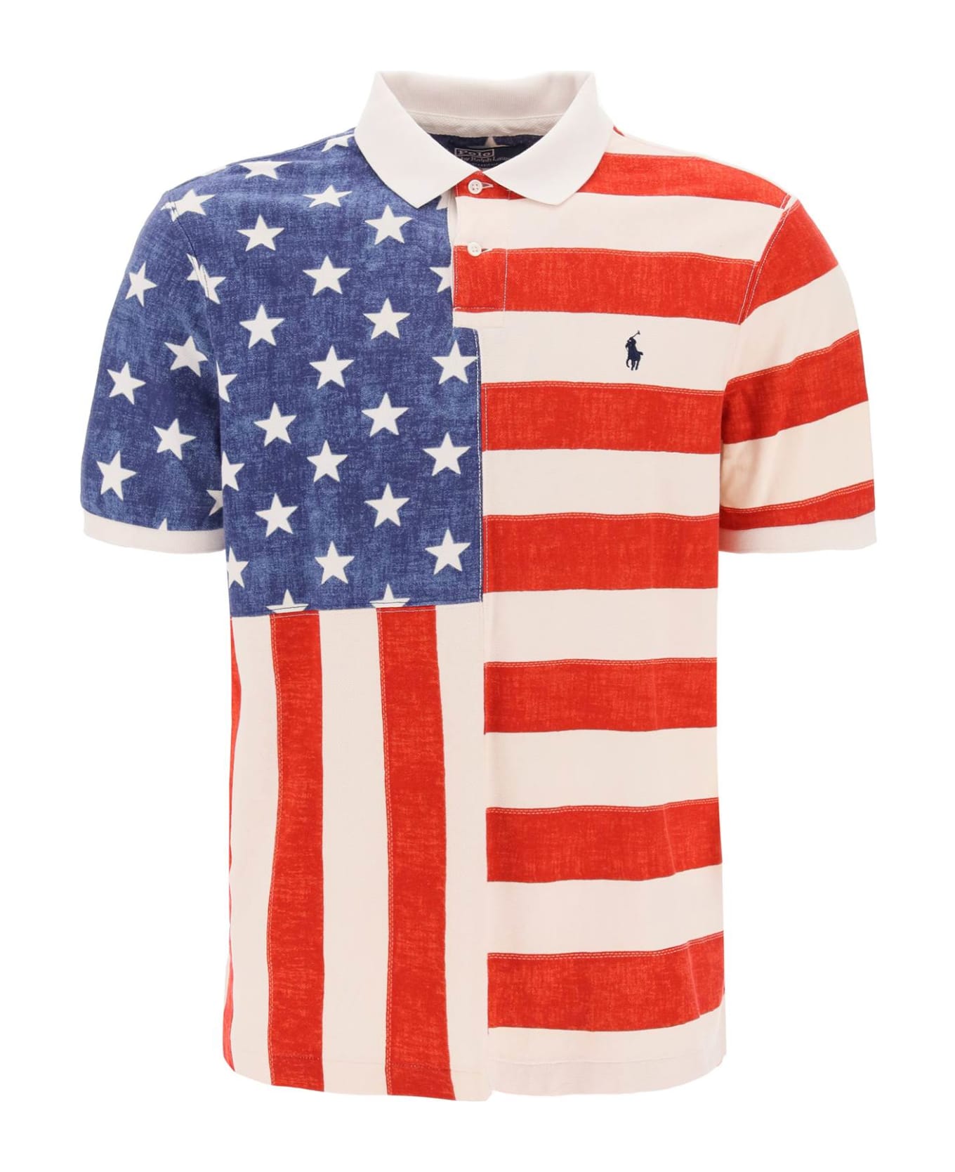 Polo Ralph Lauren Classic Fit Polo Shirt With Printed Flag - ANTIQUE CREAM MULTI (White)