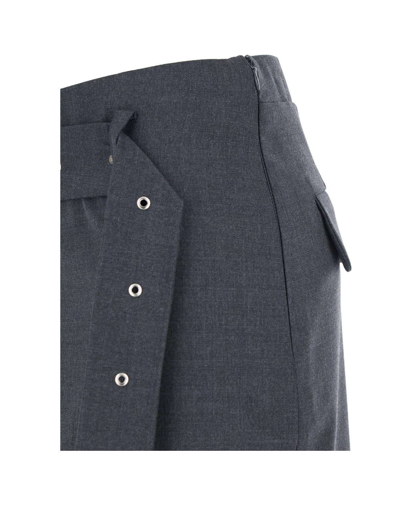Low Classic Grey Skirt With Waist Belt In Fabric Woman - Grey