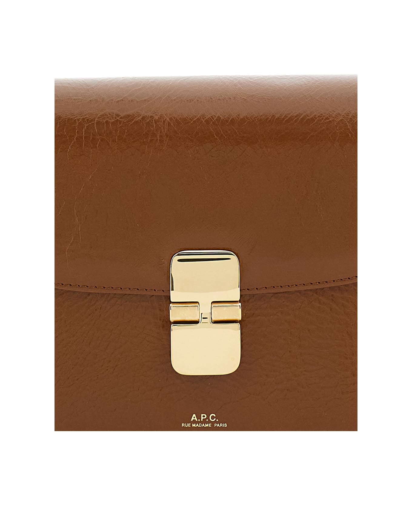A.P.C. 
grance
 Brown Small Crossbody Bag Wirh Embossed Logo Lettering On The Front And Adjustable Shoulder Strap In Hammered Leather Woman - Brown