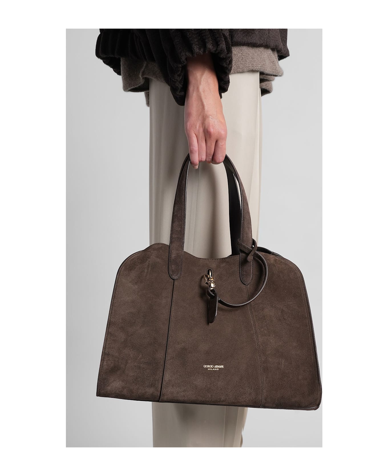 Giorgio Armani Tote In Brown Suede - brown