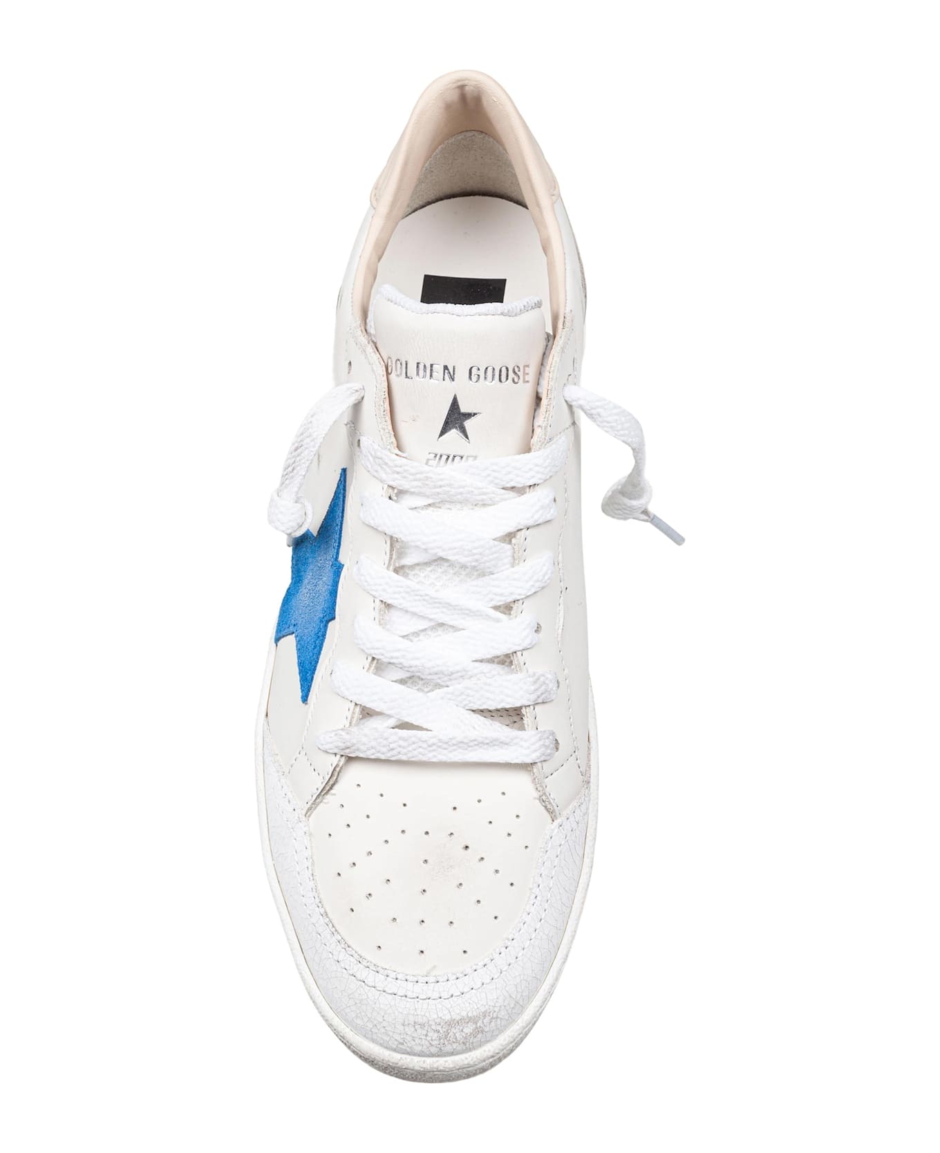 Golden Goose Ballstar Sneakers In White Leather With Bluette Star - White/Bluette