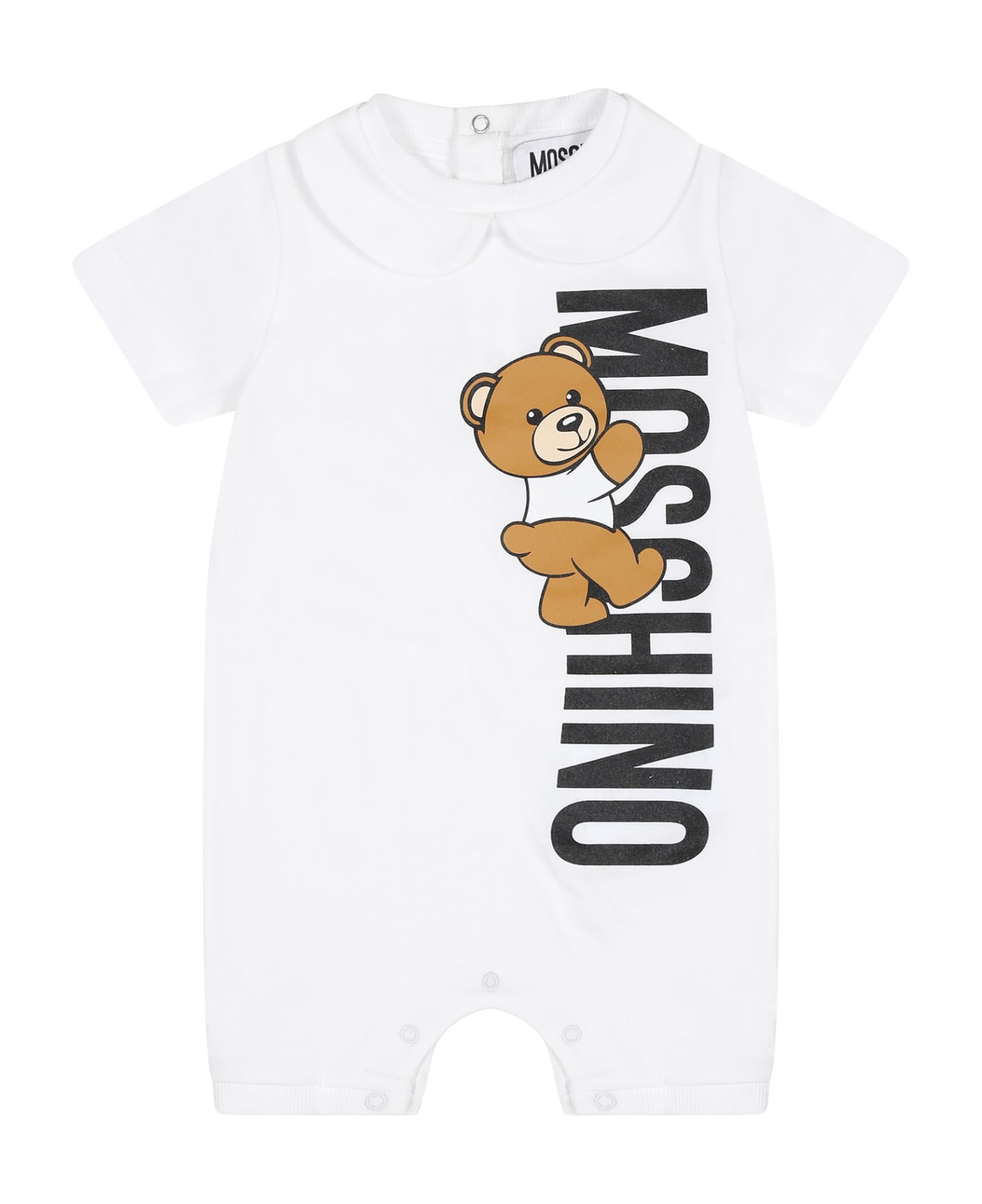 Moschino White Romper For Baby Kids With Teddy Bear - White ボディスーツ＆セットアップ