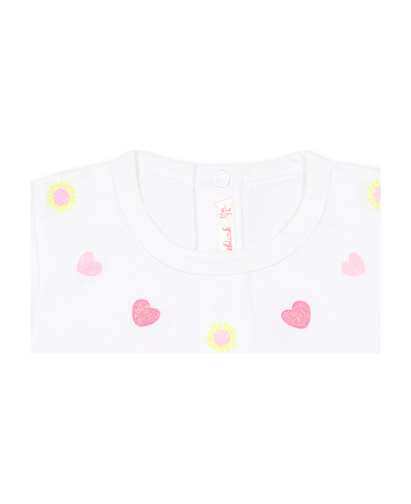 Billieblush White T-shirt For Baby Girl With Hearts And Flowers - White