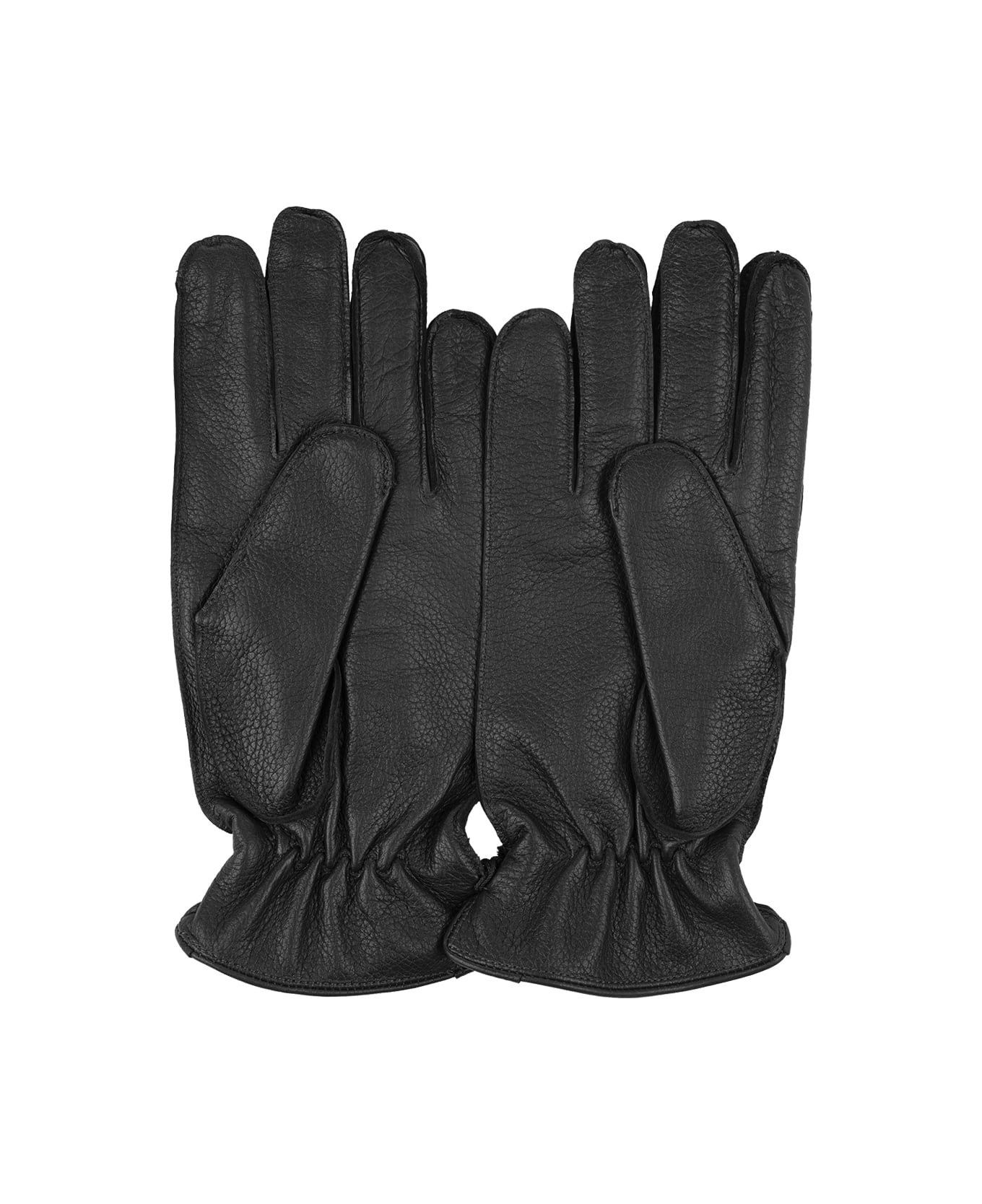 Orciani Drummed Gloves In Black Leather - Black