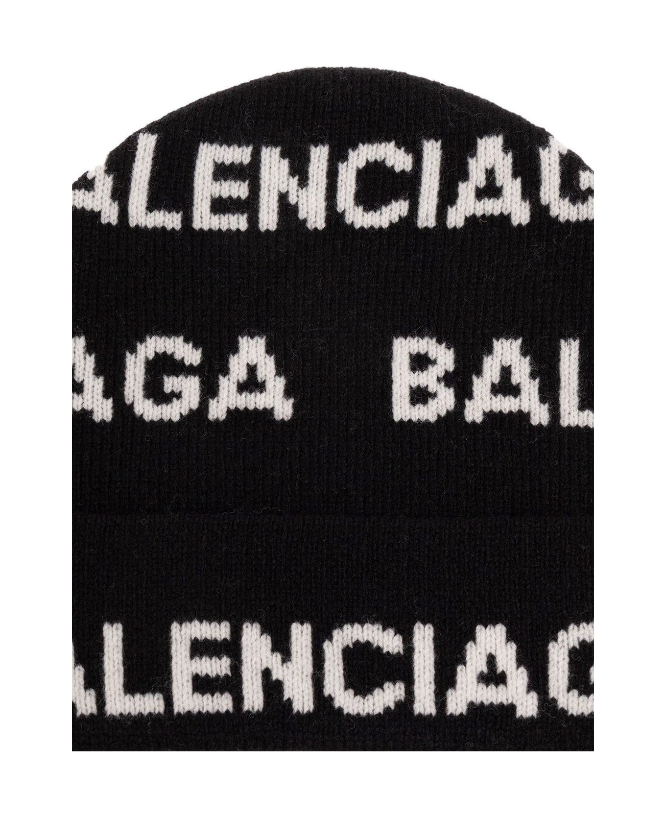 Balenciaga Logo Intarsia Beanie - BLACK 帽子