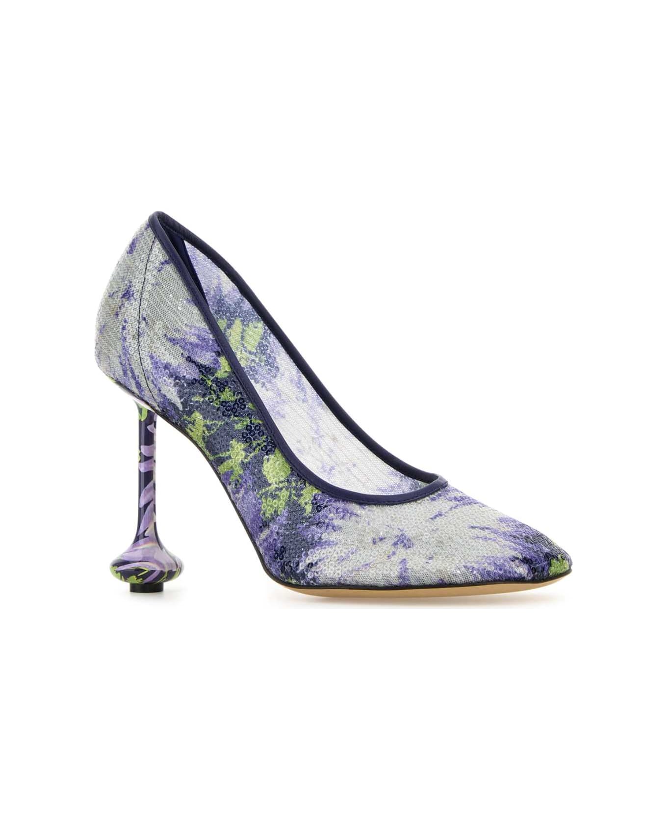 Loewe Embellished Mesh Toy Pumps - NAVYLILAC