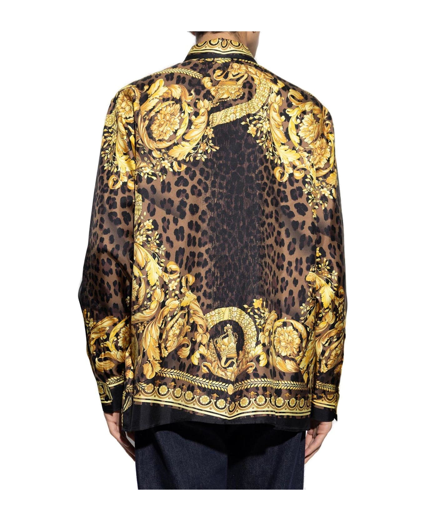 Versace Barocco-printed Button-up Shirt - BLACK/GOLD