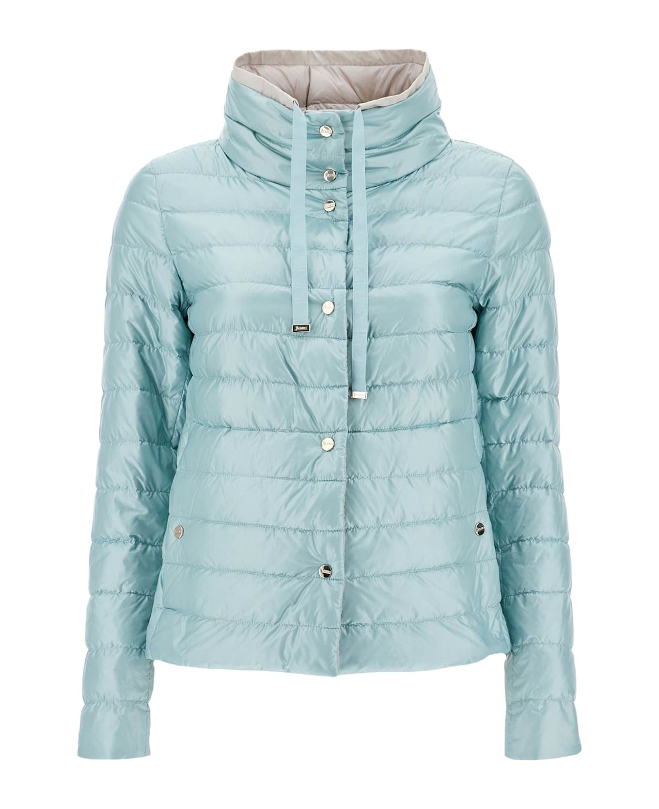 Herno Short Puffer Jacket In Ice Blue Nylon With Metal Buttons - AZZURRO/GHIACCIO (Blue)