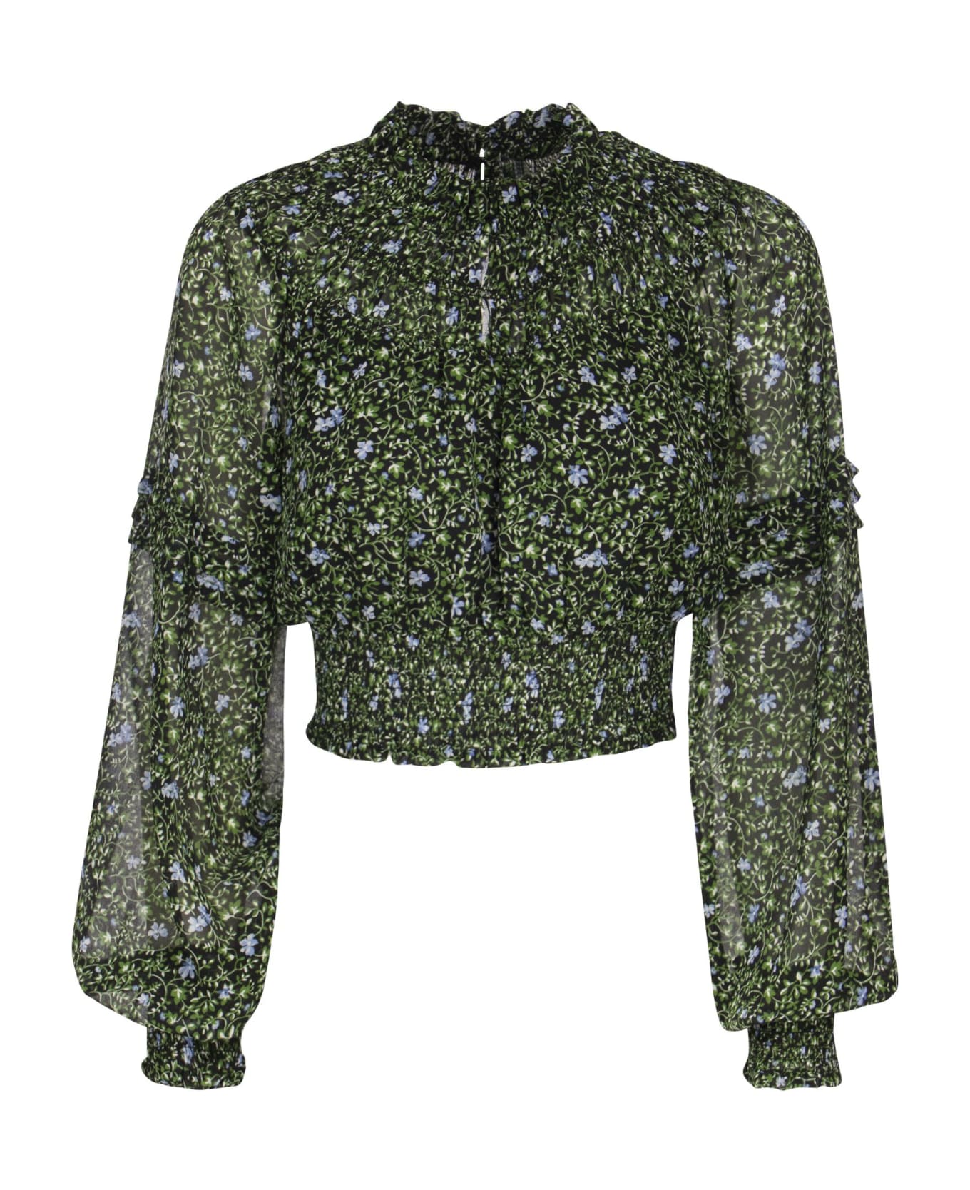 Michael Kors Georgette Blouse With Smock Stitch And Floral Print - Green
