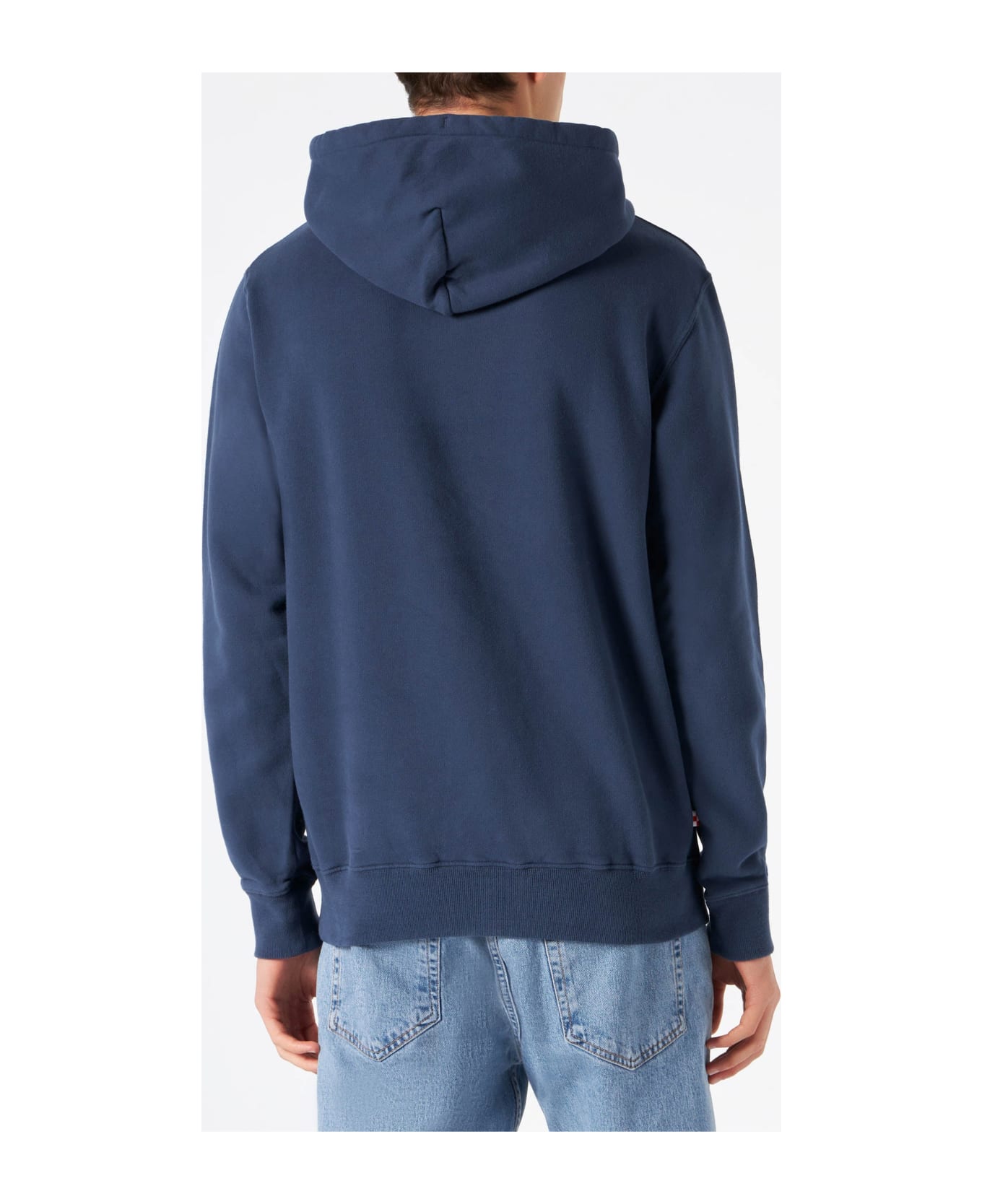 MC2 Saint Barth Man Navy Blue Hooded Sweatshirt With Print - BLUE
