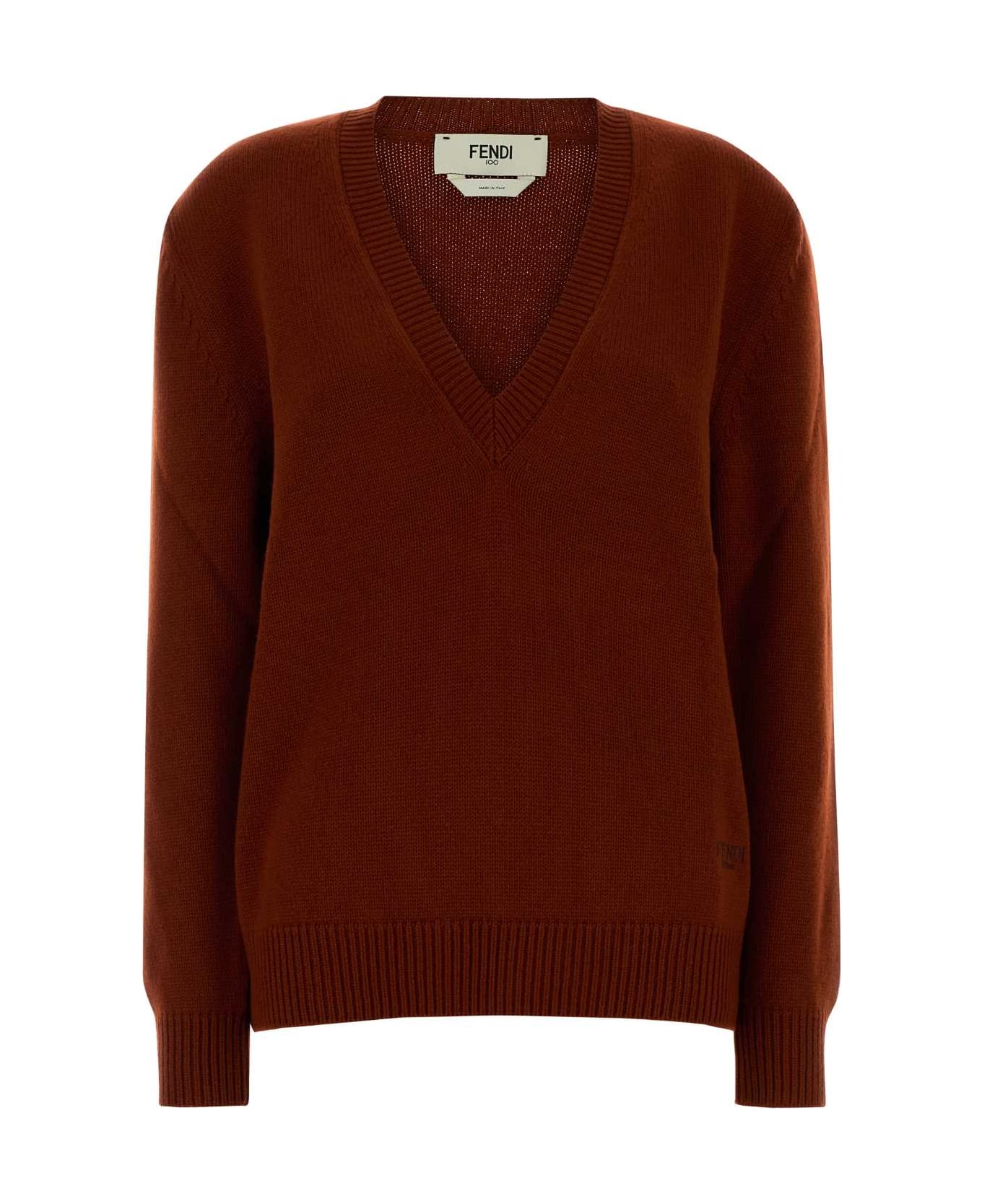 Fendi Brick Stretch Cashmere Sweater - RUST-25