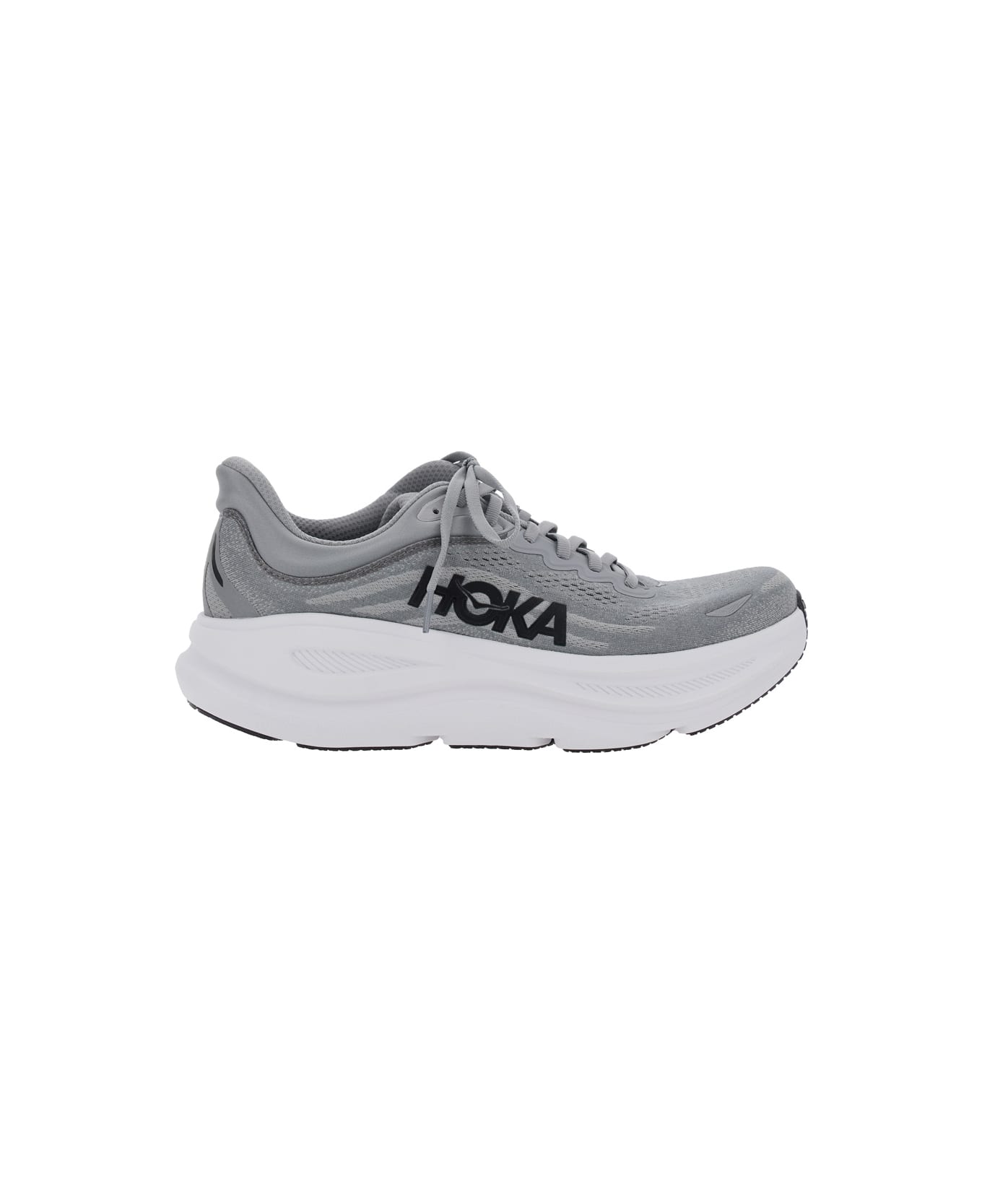 Hoka 'bondi 9' Grey Low Top Sneakers With Maxi Logo Lettering On The Side In Tech Fabric Unisex - Gctc Galactic Grey / Stellar Grey