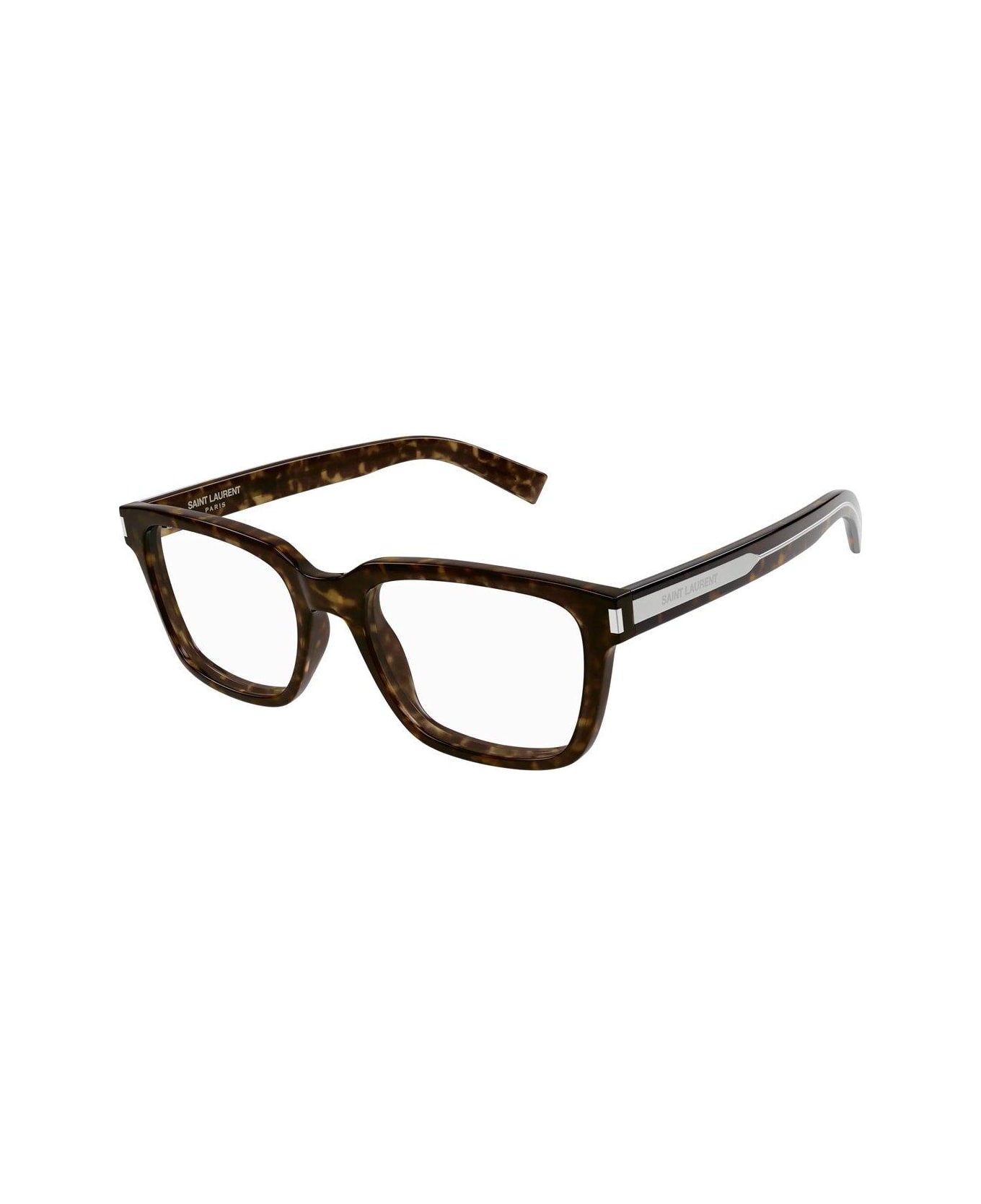 Saint Laurent Eyewear Square Frame Glasses - 002 havana crystal transp アイウェア