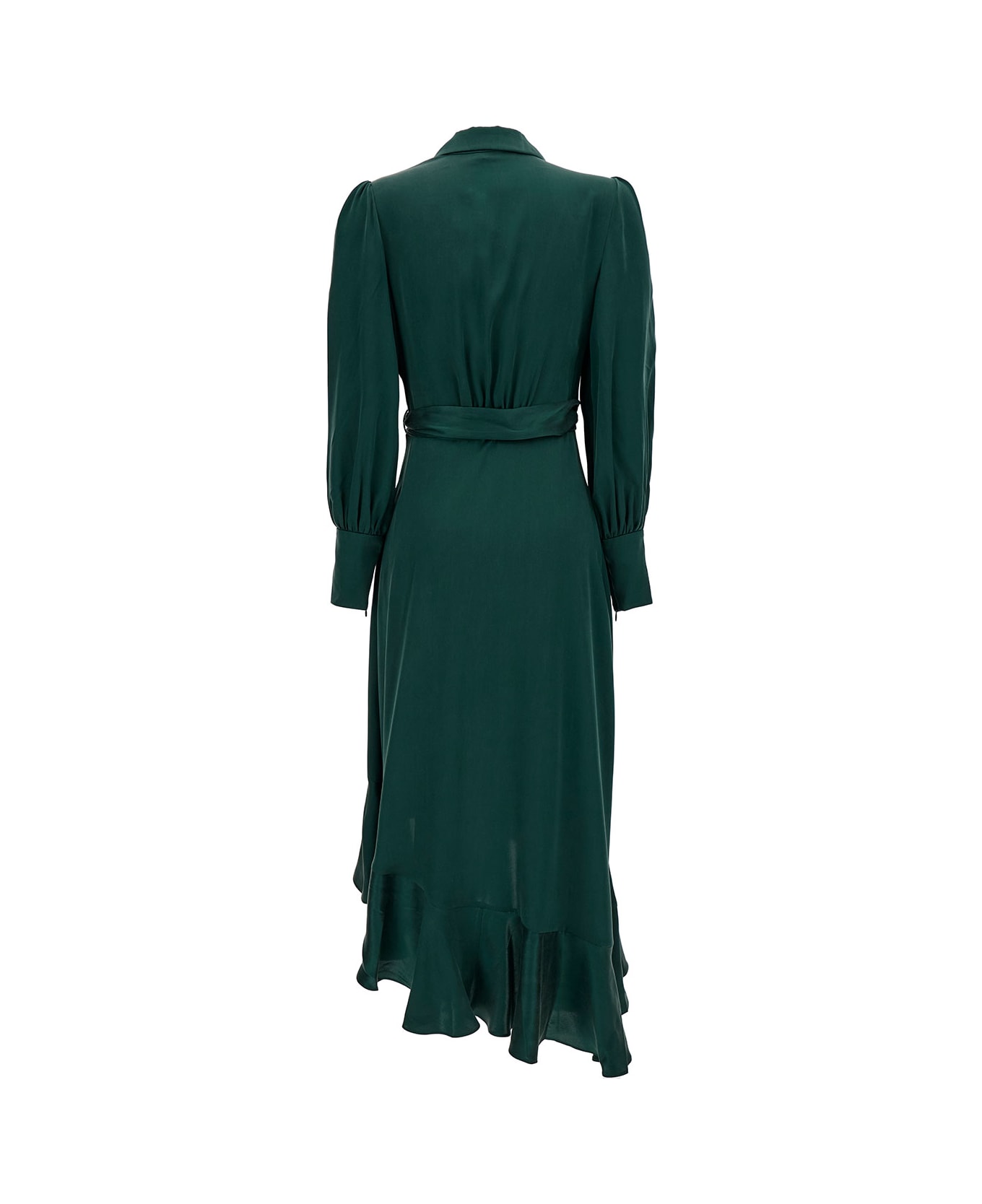 Zimmermann Midi Asymmetric Green Dress With Belt In Silk Woman - Green