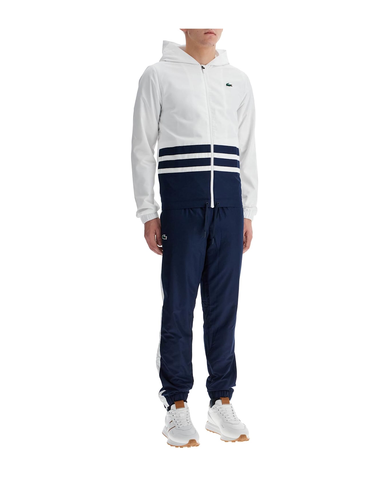 Lacoste Hooded Sports Tracksuit - WHITE NAVY BLUE WHITE (Blue)