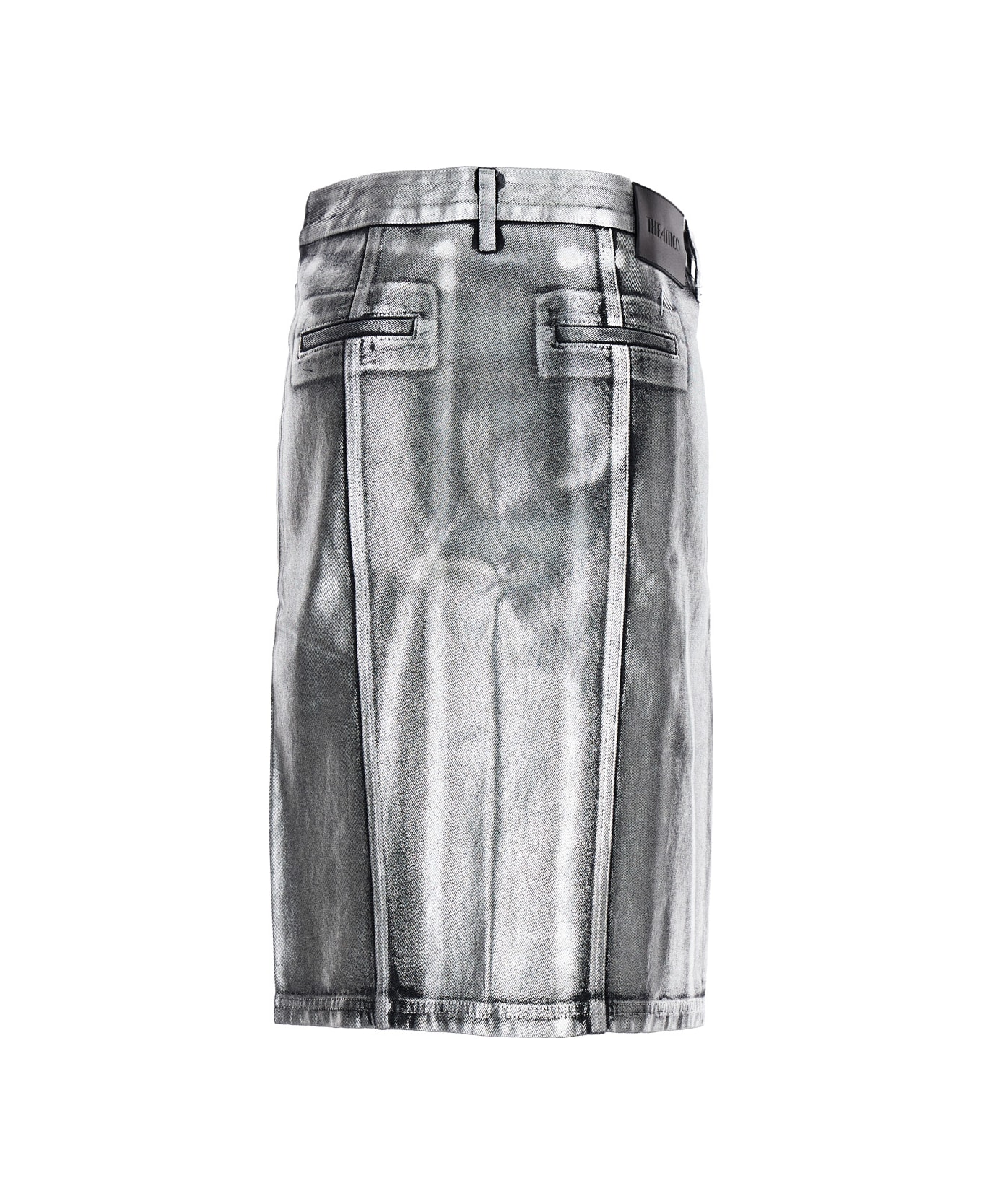 The Attico Metallic Midi Skirt With Two Front Splits And Logo Detail On The Button In Cotton Woman - Metallic