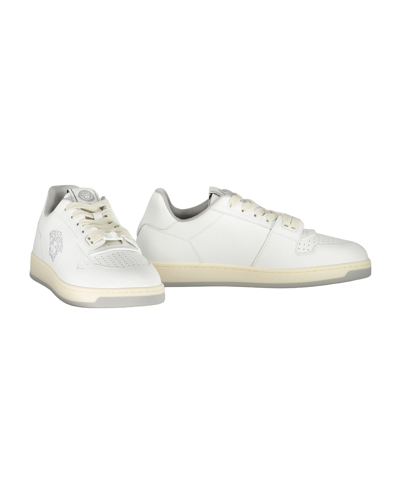 Versace Logo Detail Leather Sneakers - White