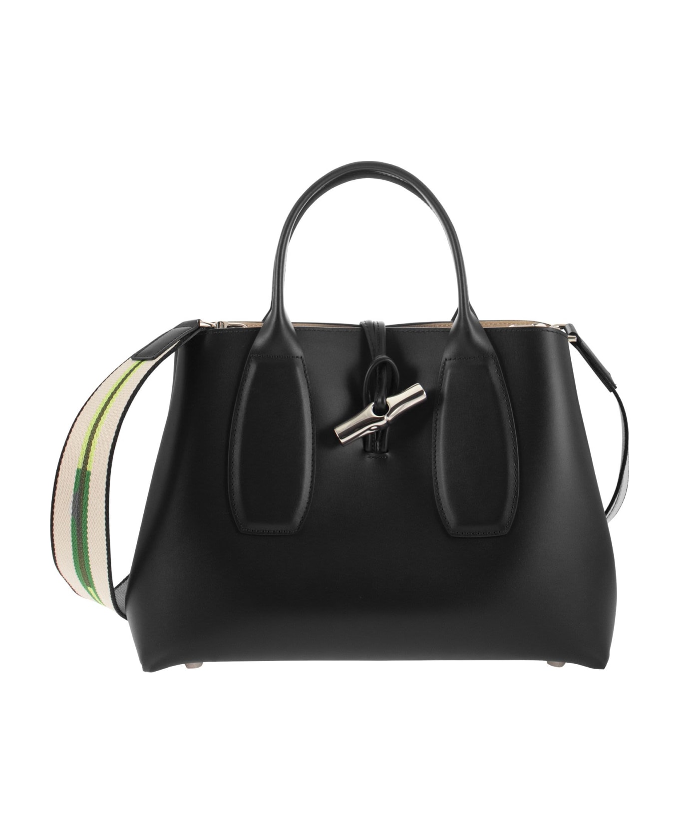 Longchamp Roseau - Bag With Fabric Handle And Shoulder Strap - Black