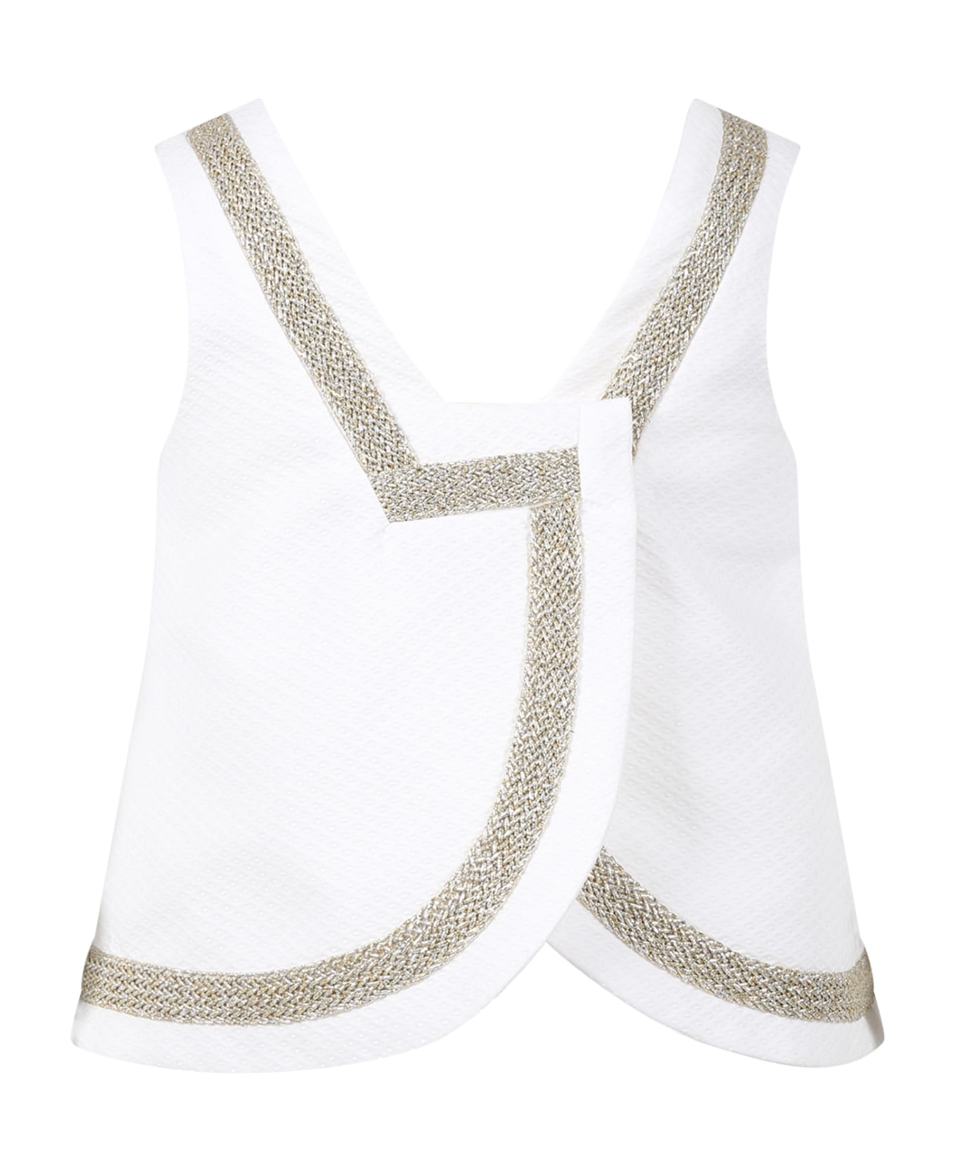 Genny White Top For Girl With Lurex Detail - White