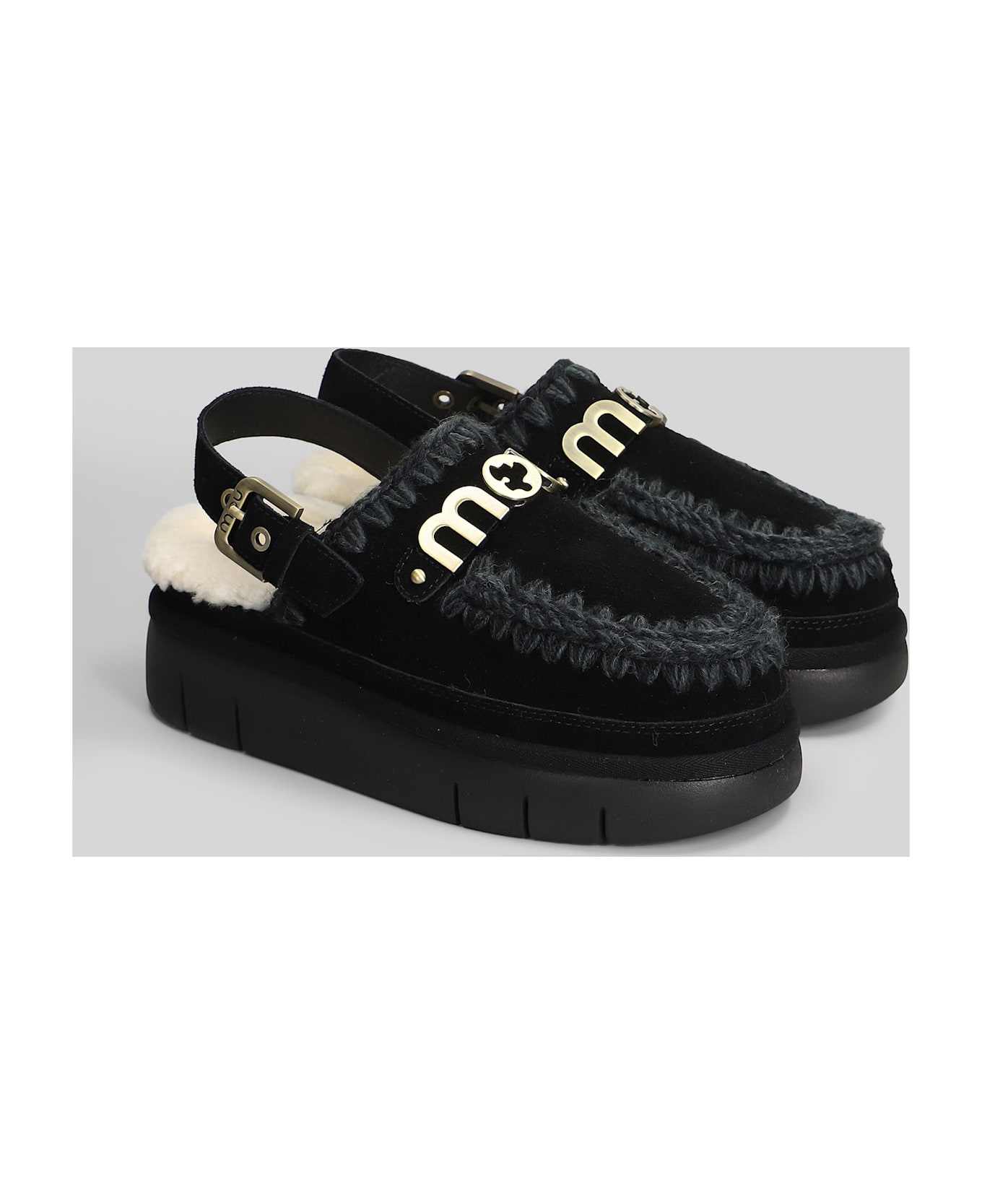 Mou Bounce Clog Slipper-mule In Black Suede - black