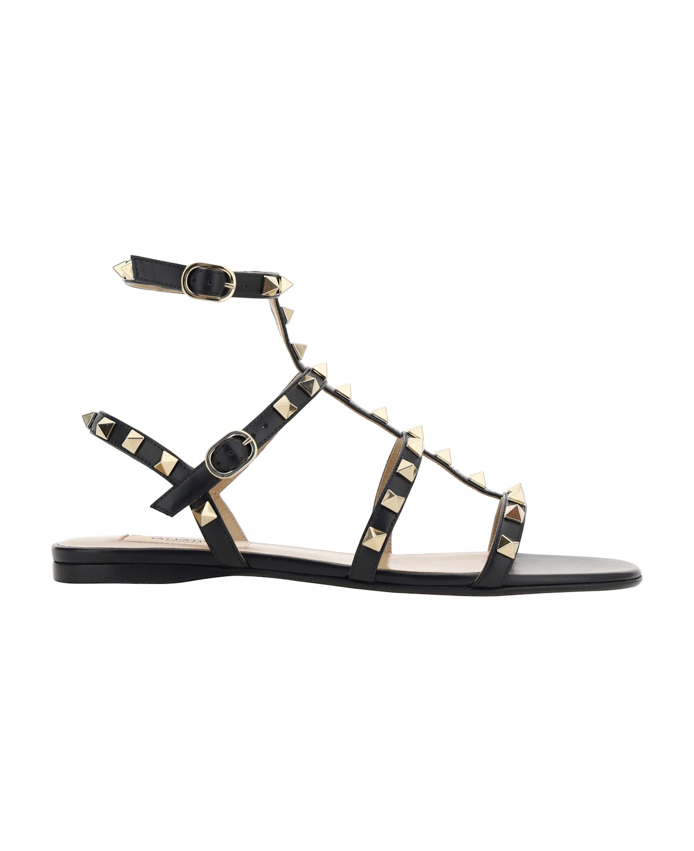 Valentino Garavani Black Leather Rockstud Sandals - Nero