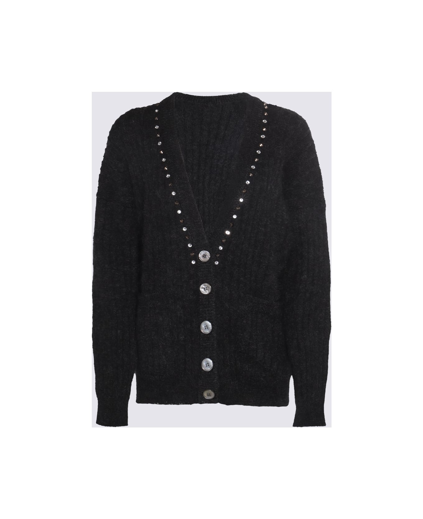 Alessandra Rich Black Melange Mohair And Wool Blend Cardigan - BLACK MELANGE
