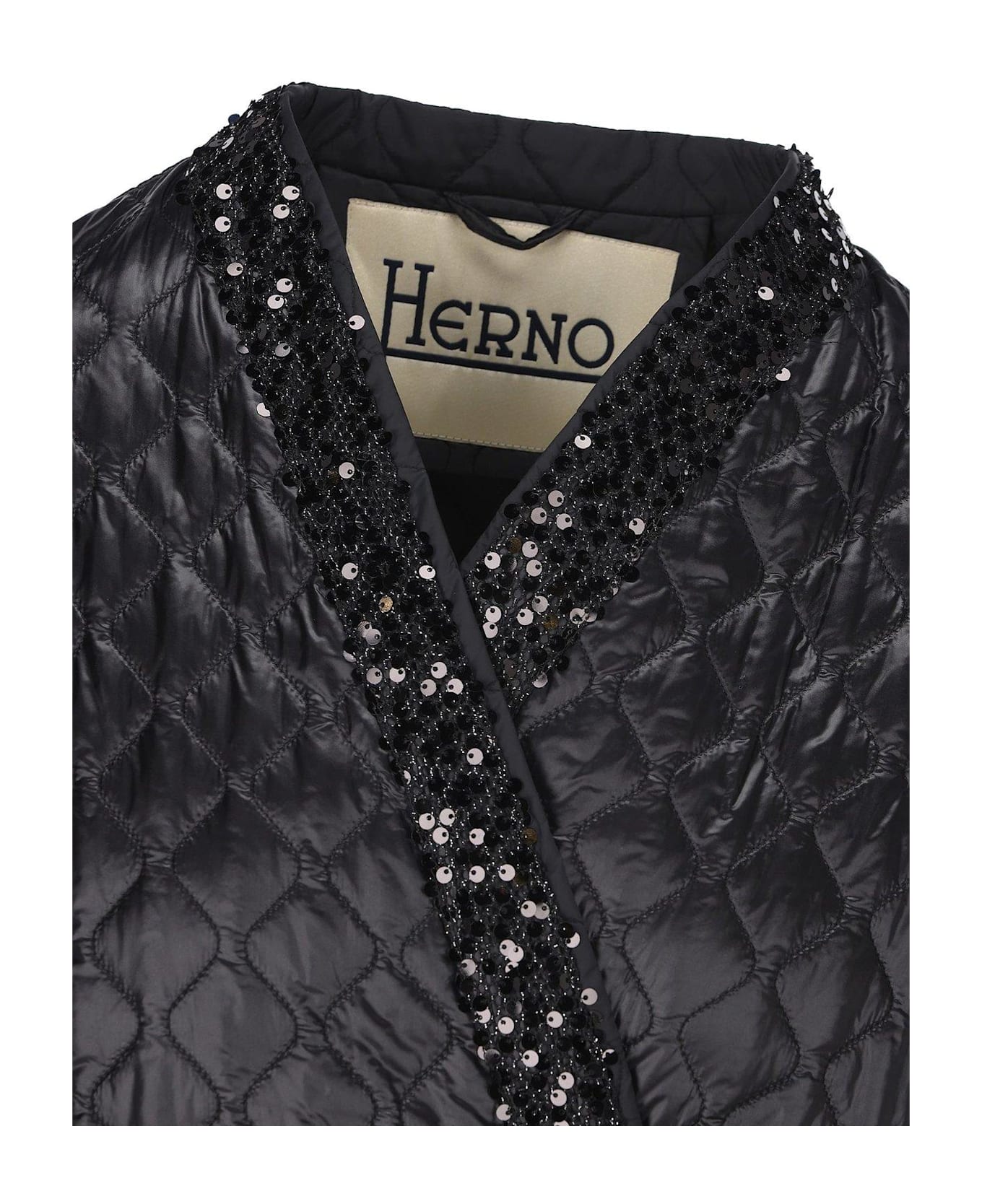 Herno Quilted Sequin Embellished Tied-waist Jacket - Nero